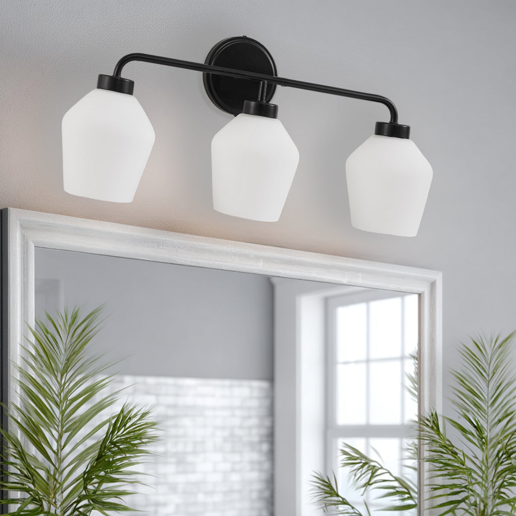 Contemporary Milk White Glass Shade Wall Sconce Bathroom Vanity Light Fixtures