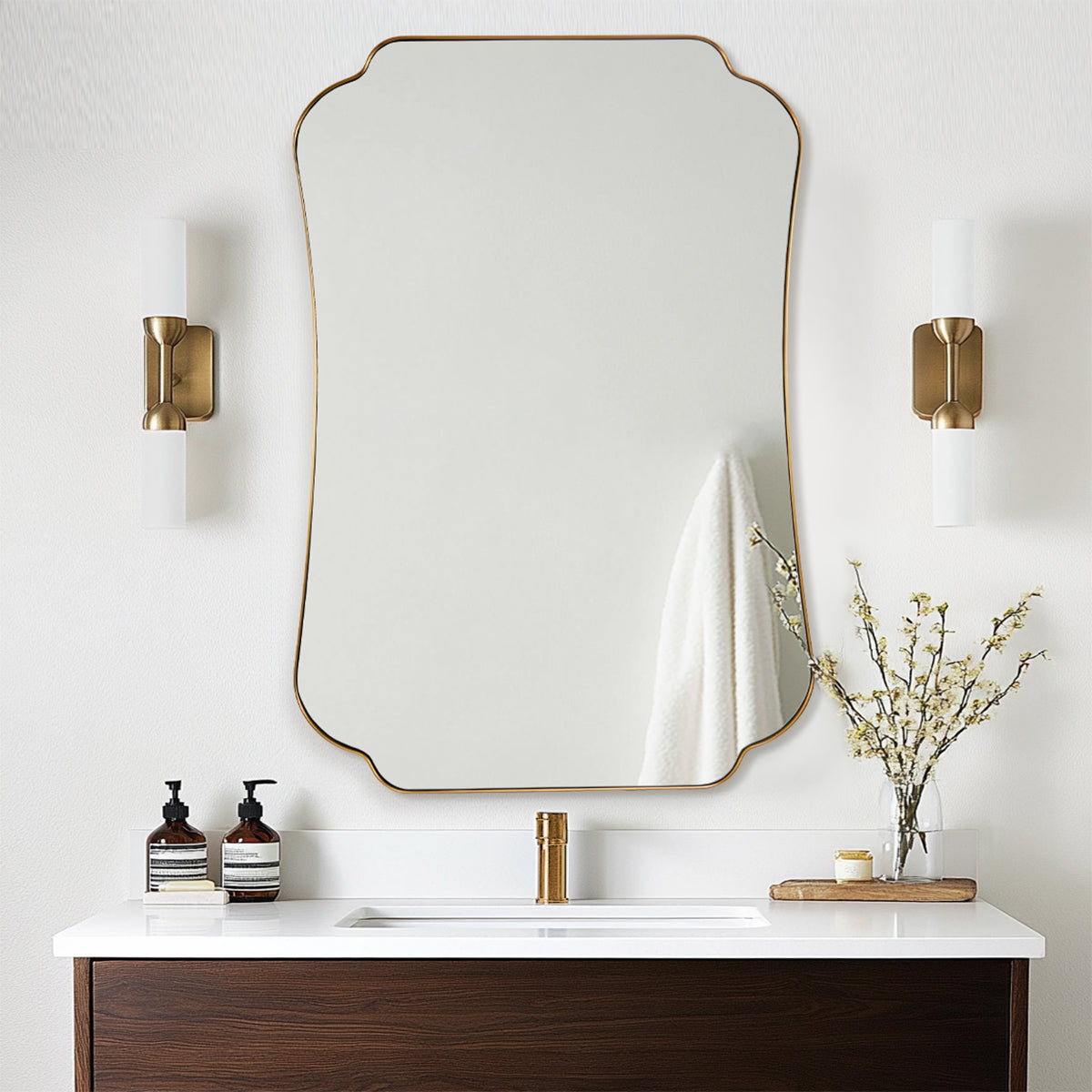 Contemporary Concave Edge Scalloped Bathroom Mirror Decorative | Stainless Steel Frame