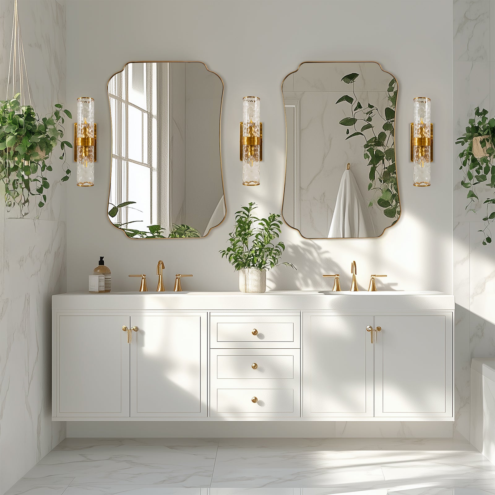 Contemporary Concave Edge Scalloped Bathroom Mirror Decorative | Stainless Steel Frame