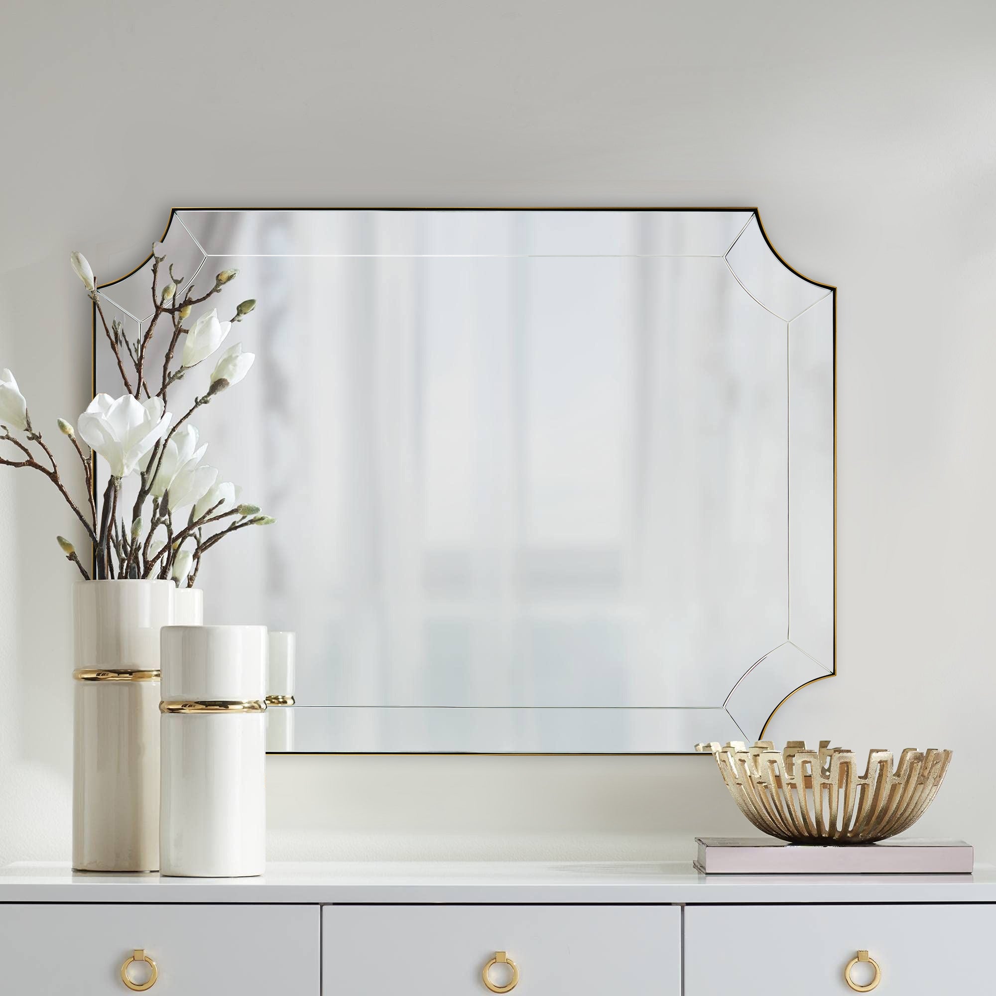 Minuette Glass Tiles Edge Scalloped Bathroom Vanity Mirrors | Stainless Steel Frame