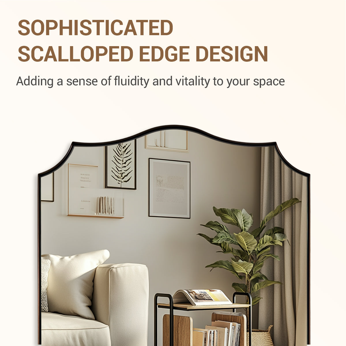 Traditional Rectangle Scalloped Wall Mirror for Bathroom | Stainless Steel Frame