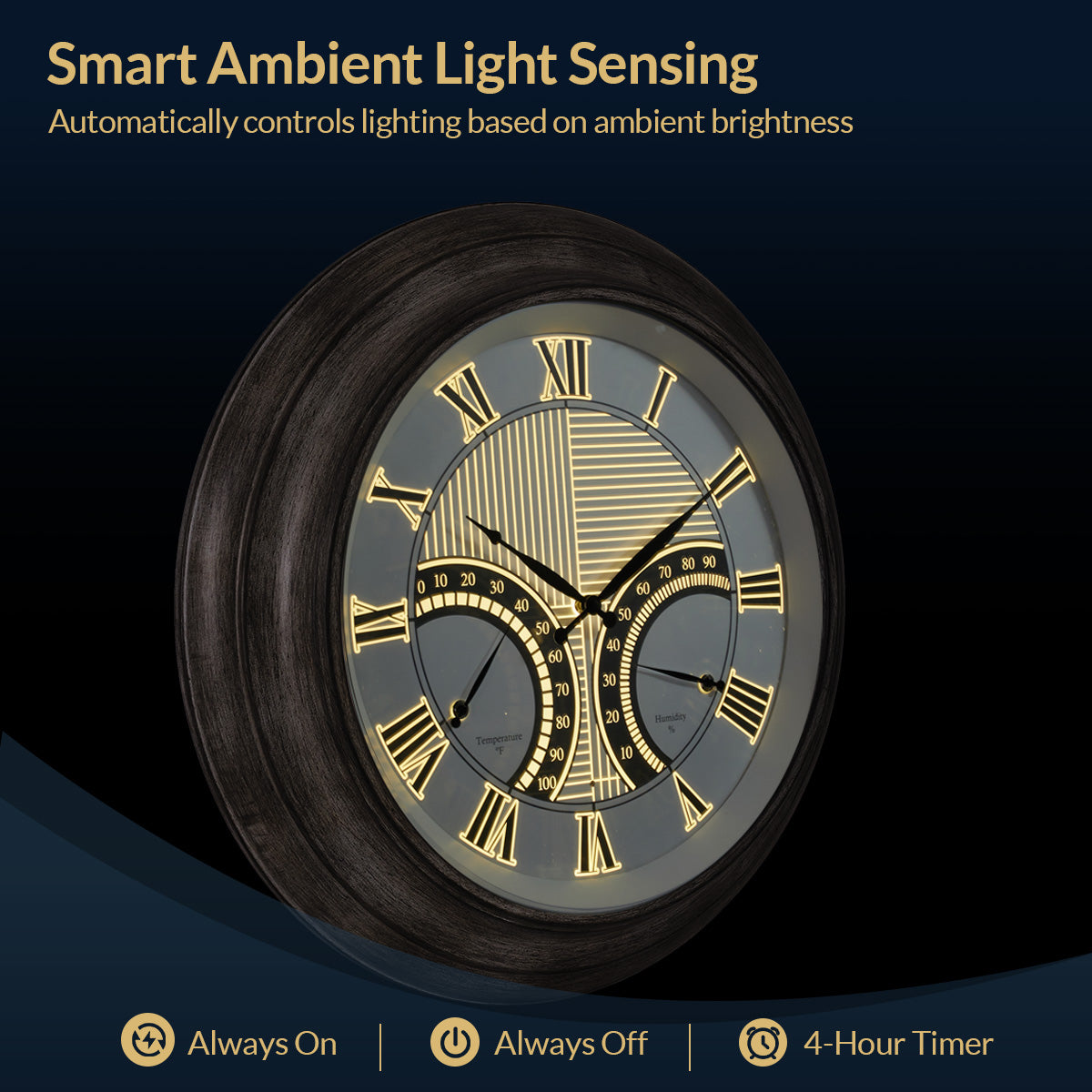 Contemporary 24 Inch Large Outdoor Wall Clock Waterproof Illuminated Clock,Stripe Dial