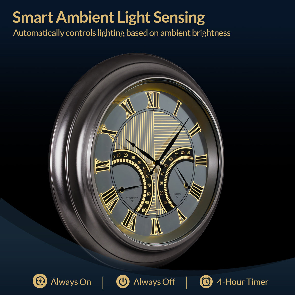 Contemporary 24 Inch Large Outdoor Wall Clock Waterproof Illuminated Clock,Stripe Dial