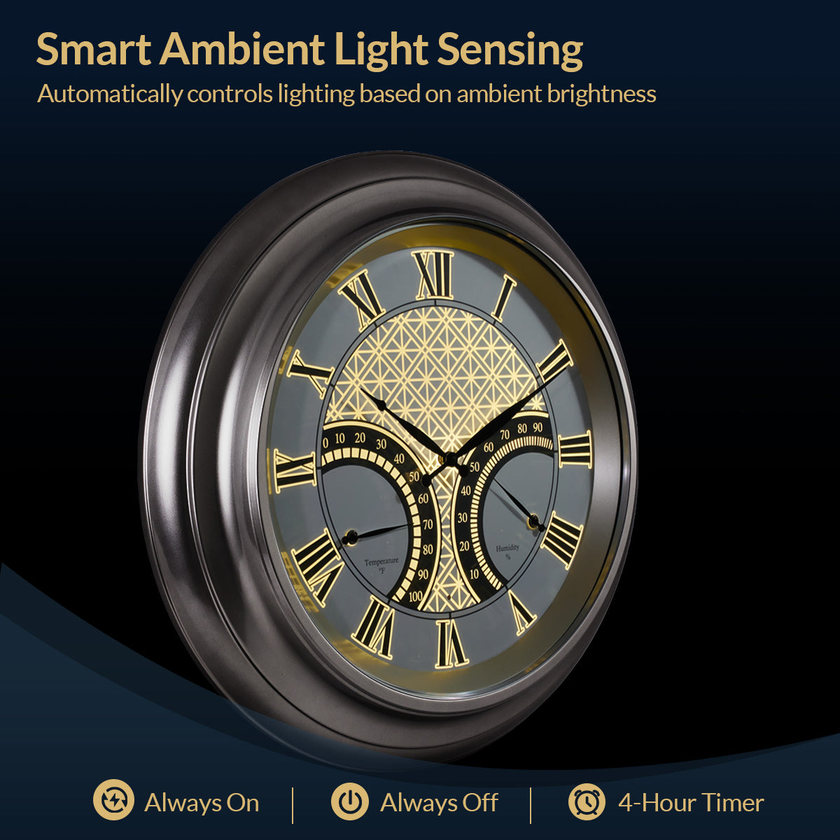 24 Inch Outdoor Wall Clock Large Waterproof Illuminated Clock with Thermometer,Geometric Dial
