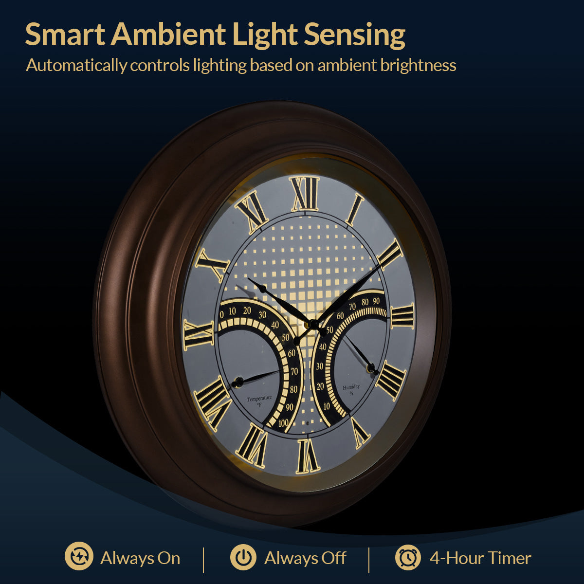 24 Inch Outdoor Wall Clock Large Waterproof Illuminated Clock with Thermometer,Square Grid Dial