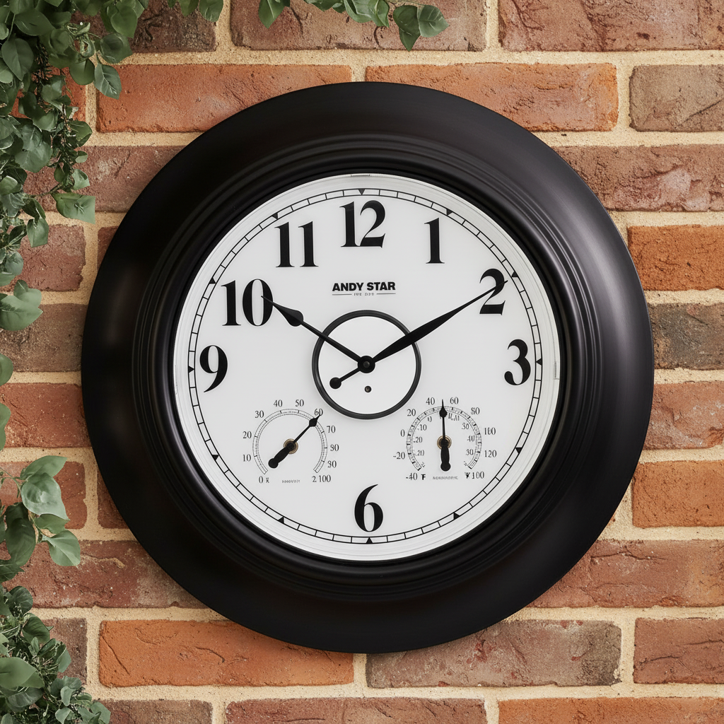 黑色挂钟彩色砖墙场景