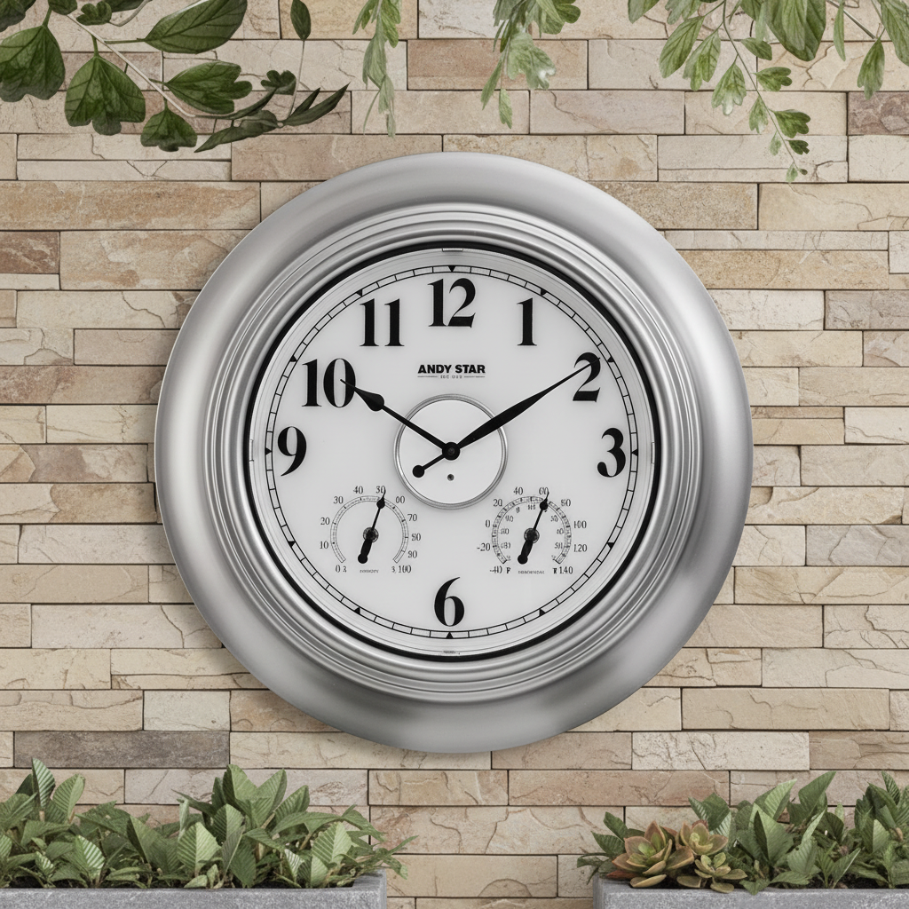 银色挂钟石墙