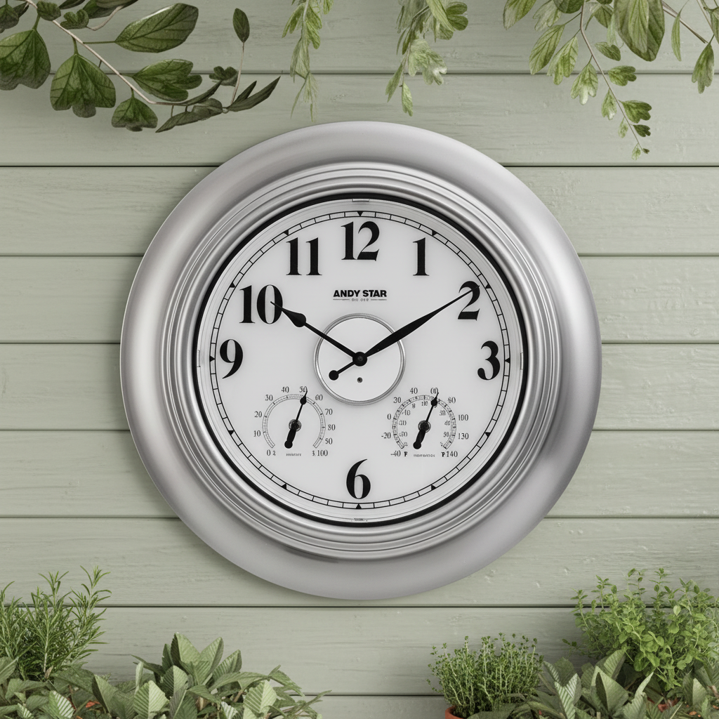 银色挂钟彩色木板墙