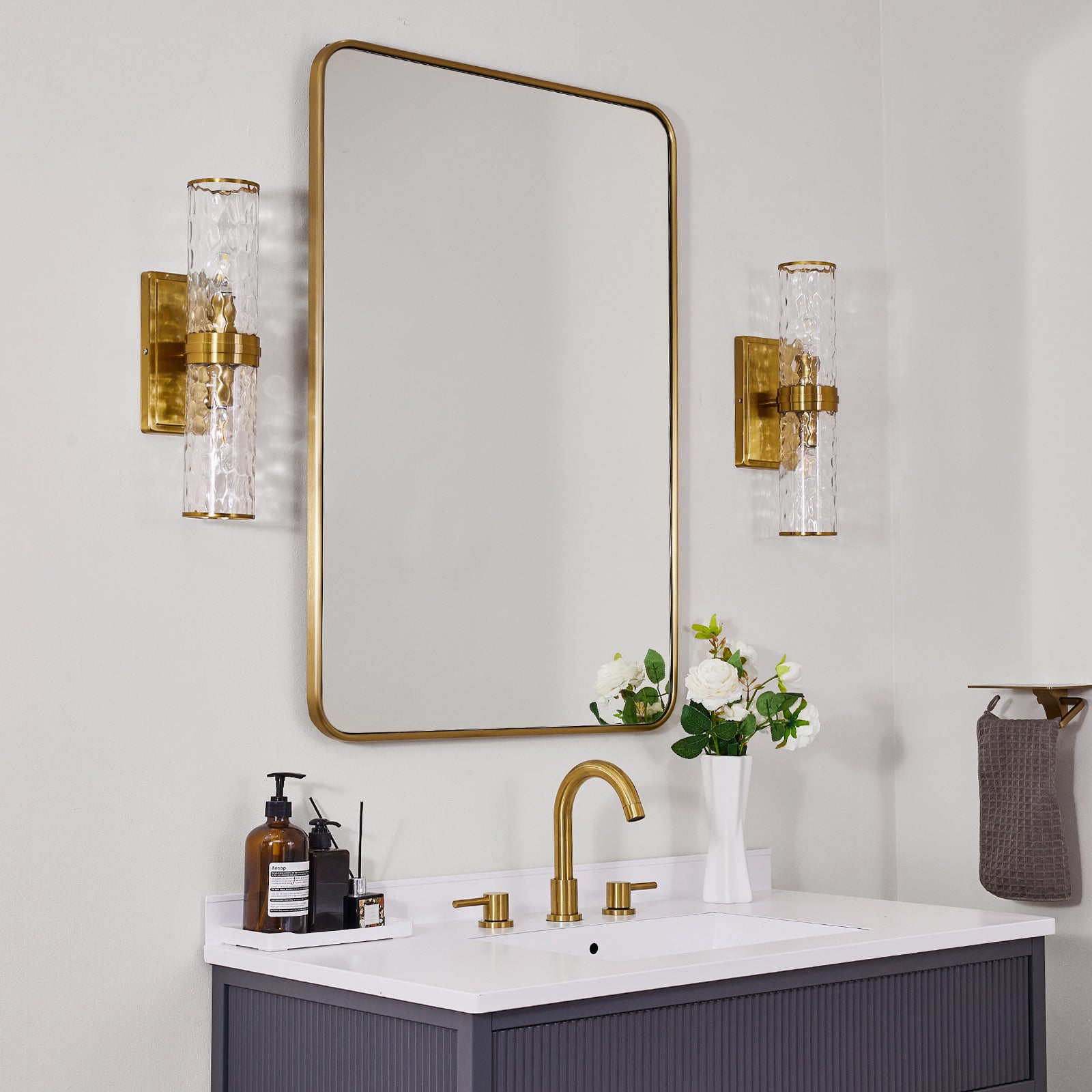 Open Box Like New:Modern Rounded Rectangular Bathroom Mirrors| Stainless Steel U-Tube Frame