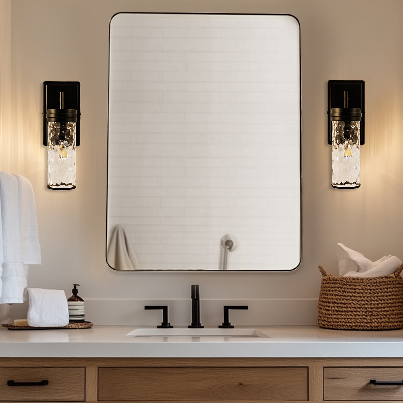 Tube Flow Hammer Glass Shade Bathroom Wall Sconces