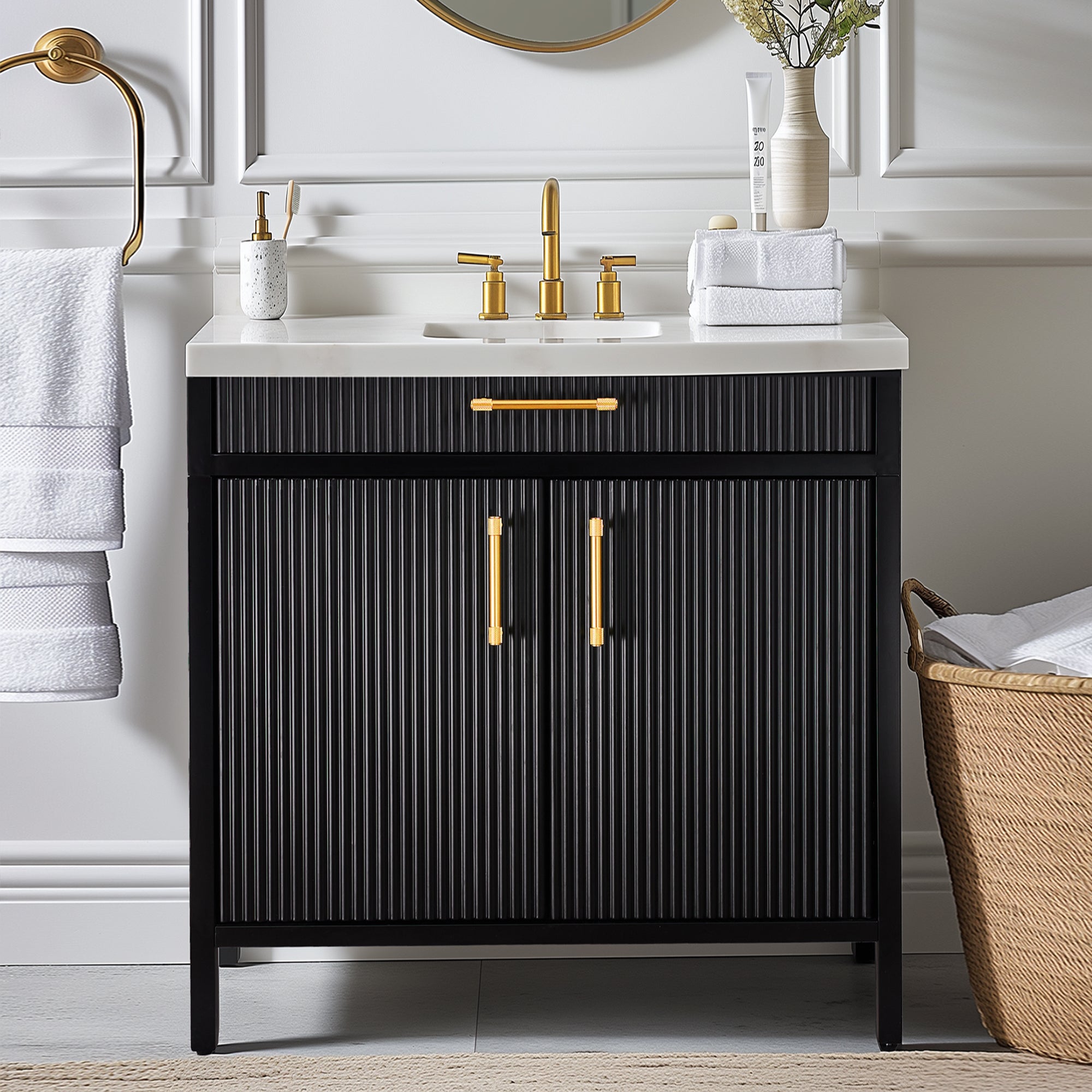 Modern Bathroom Vanities with Sink Combo Wave Bathroom Cabinet with Shelf and Drawer