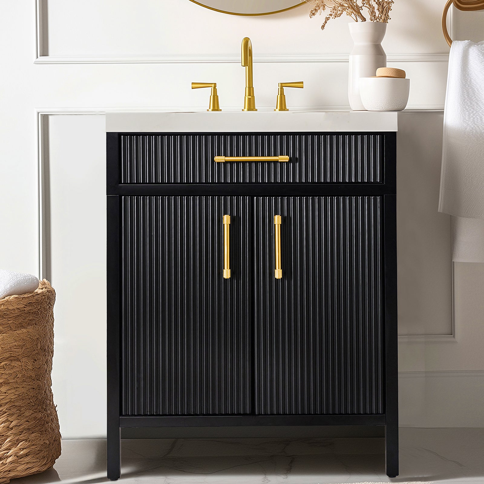 Modern Bathroom Vanities with Sink Combo Wave Bathroom Cabinet with Shelf and Drawer