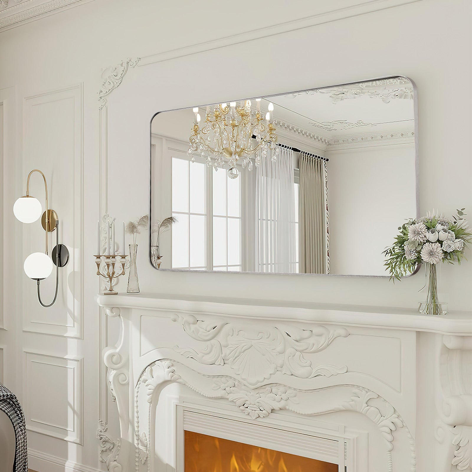 Minimalist Modern Rounded Rectangular Bathroom Mirrors