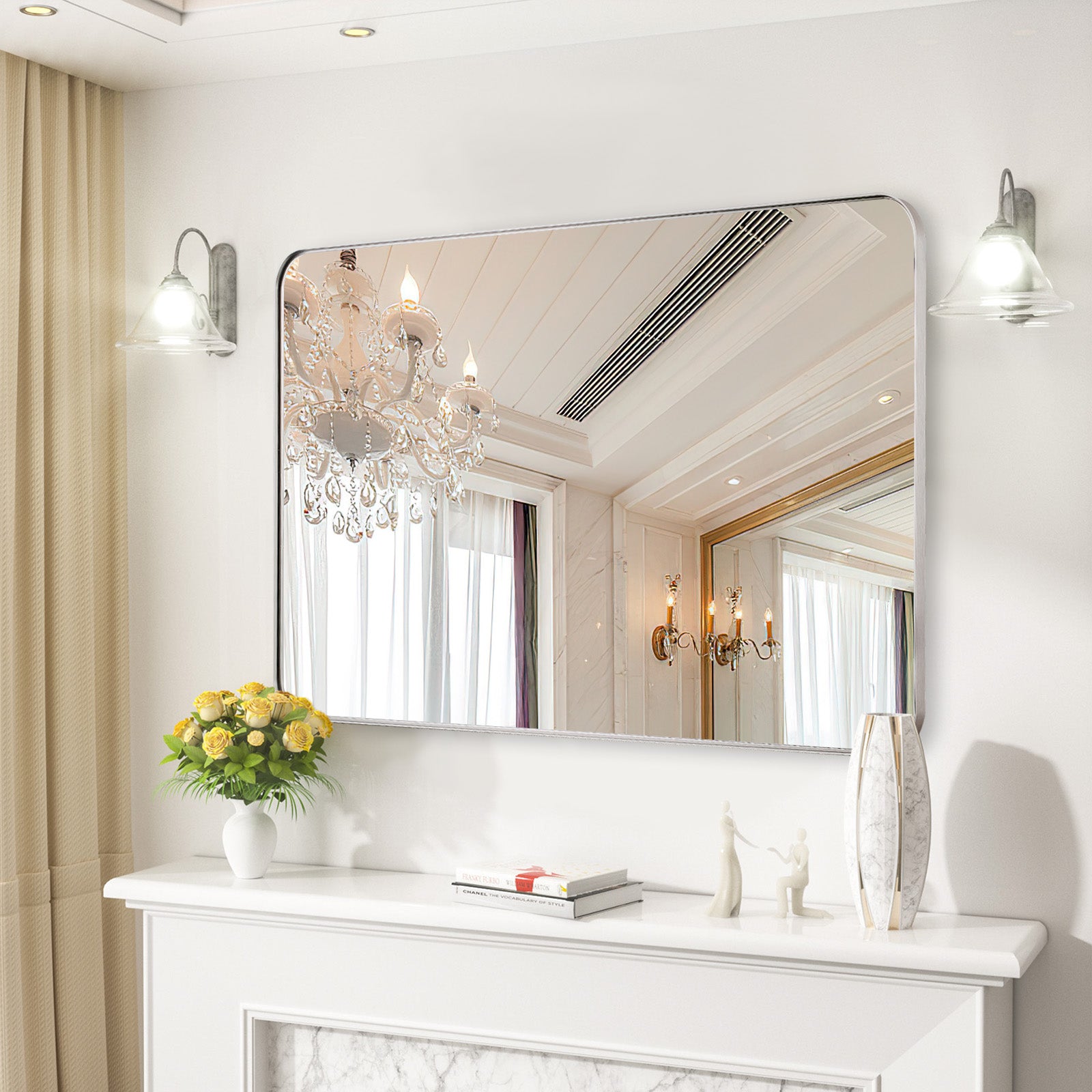 Minimalist Modern Rounded Rectangular Bathroom Mirrors