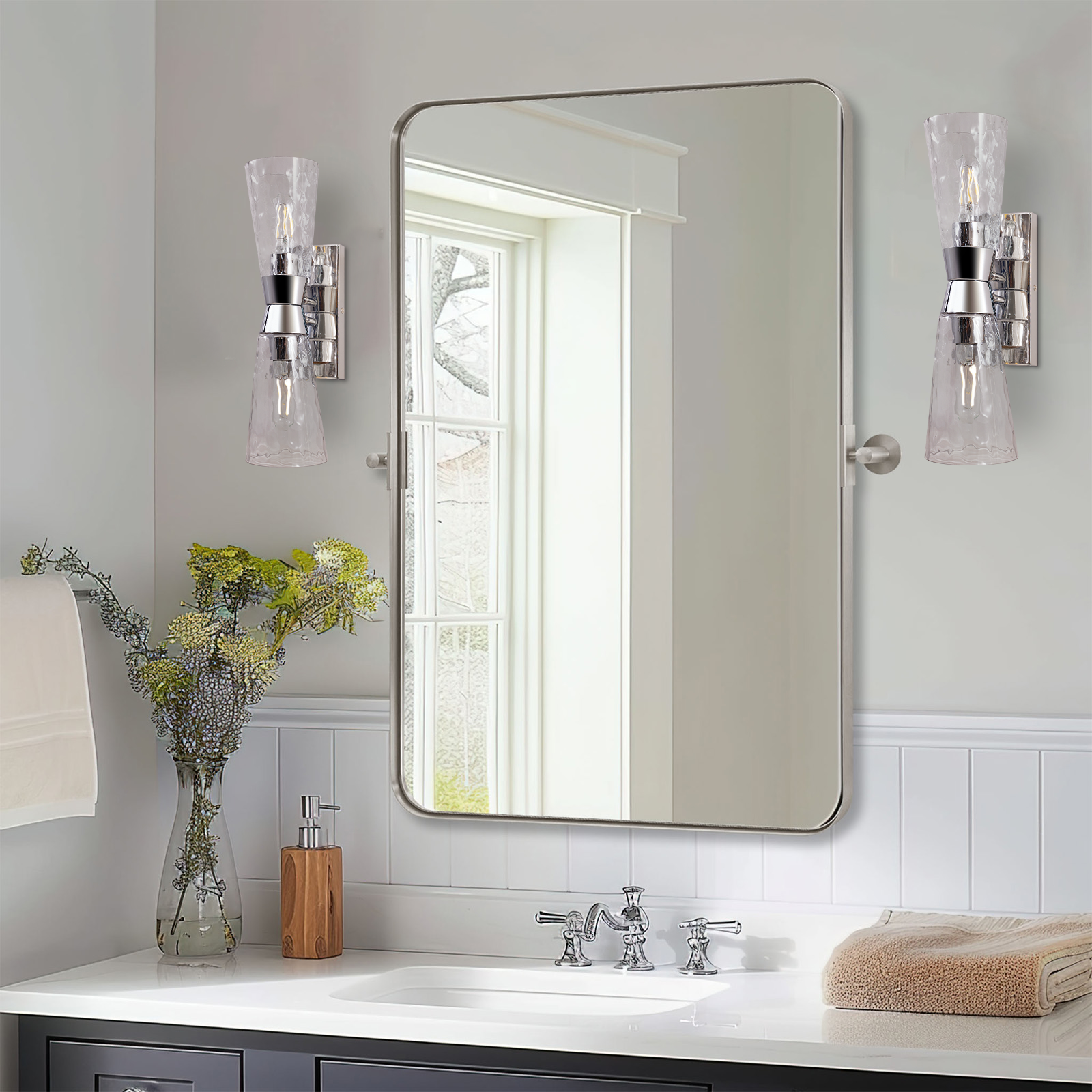 Tilting Rectangular Pivot Mirror for Bathroom/Vanity | Stainless Steel Frame