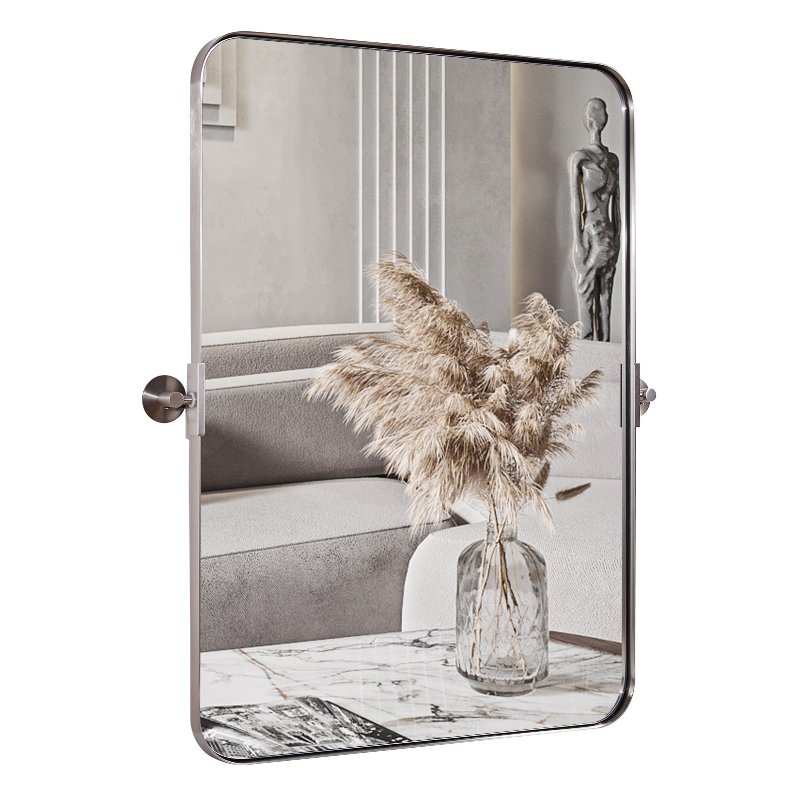 Tilting Rectangular Pivot Mirror for Bathroom/Vanity | Stainless Steel Frame