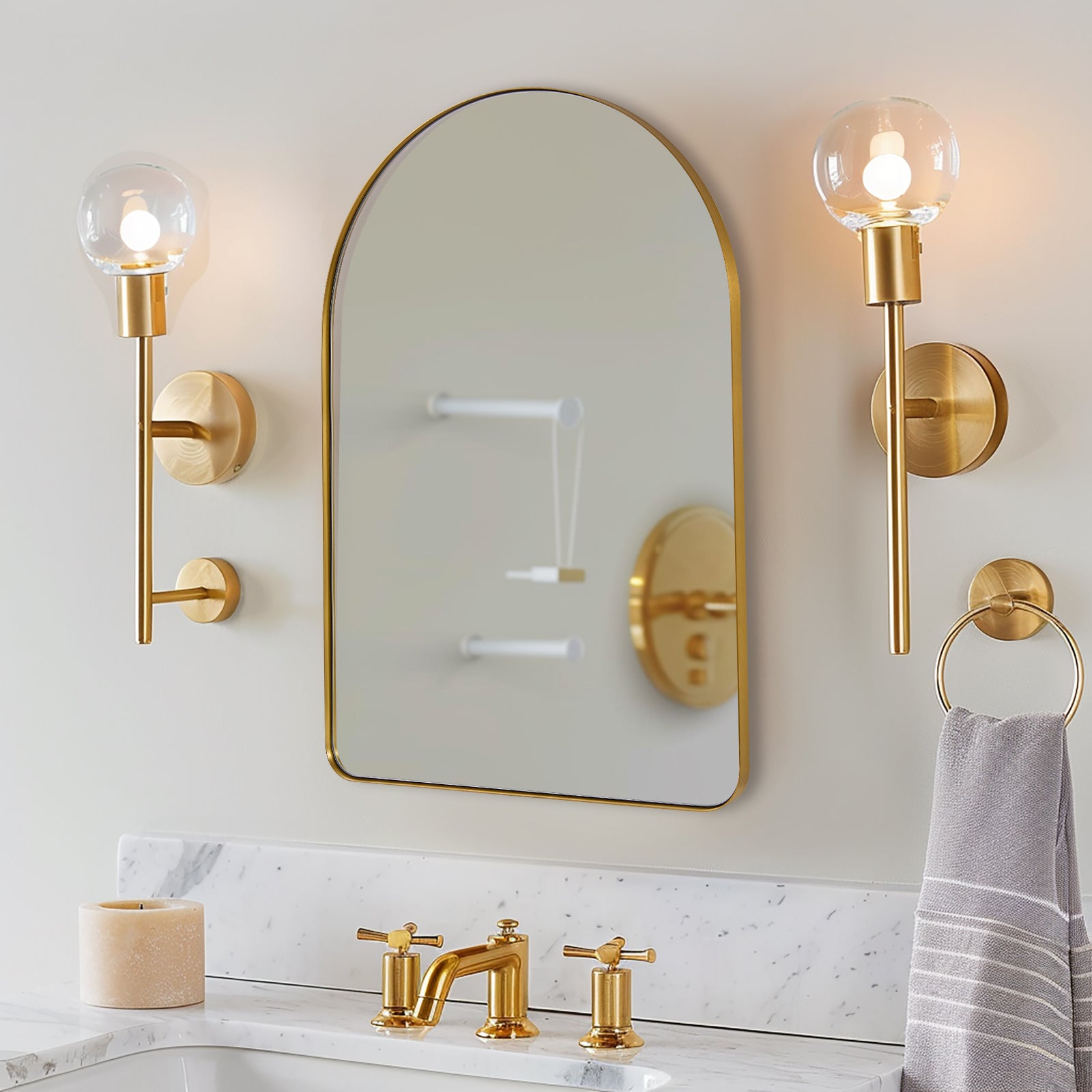 Contemporary Arched Bathroom Vanity Mirror | Stainless Steel Frame