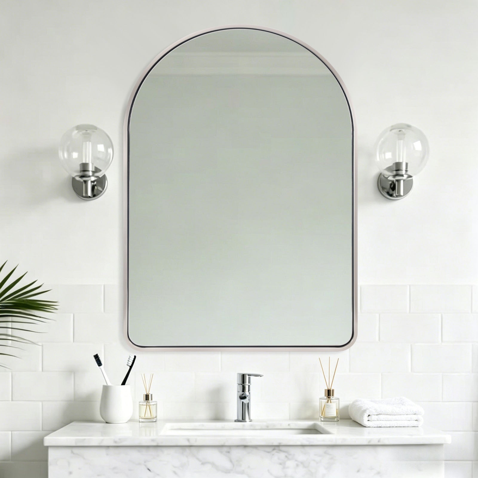 Contemporary Arched Bathroom Vanity Mirror Arch Wall Mirror |Stainless Steel Framed