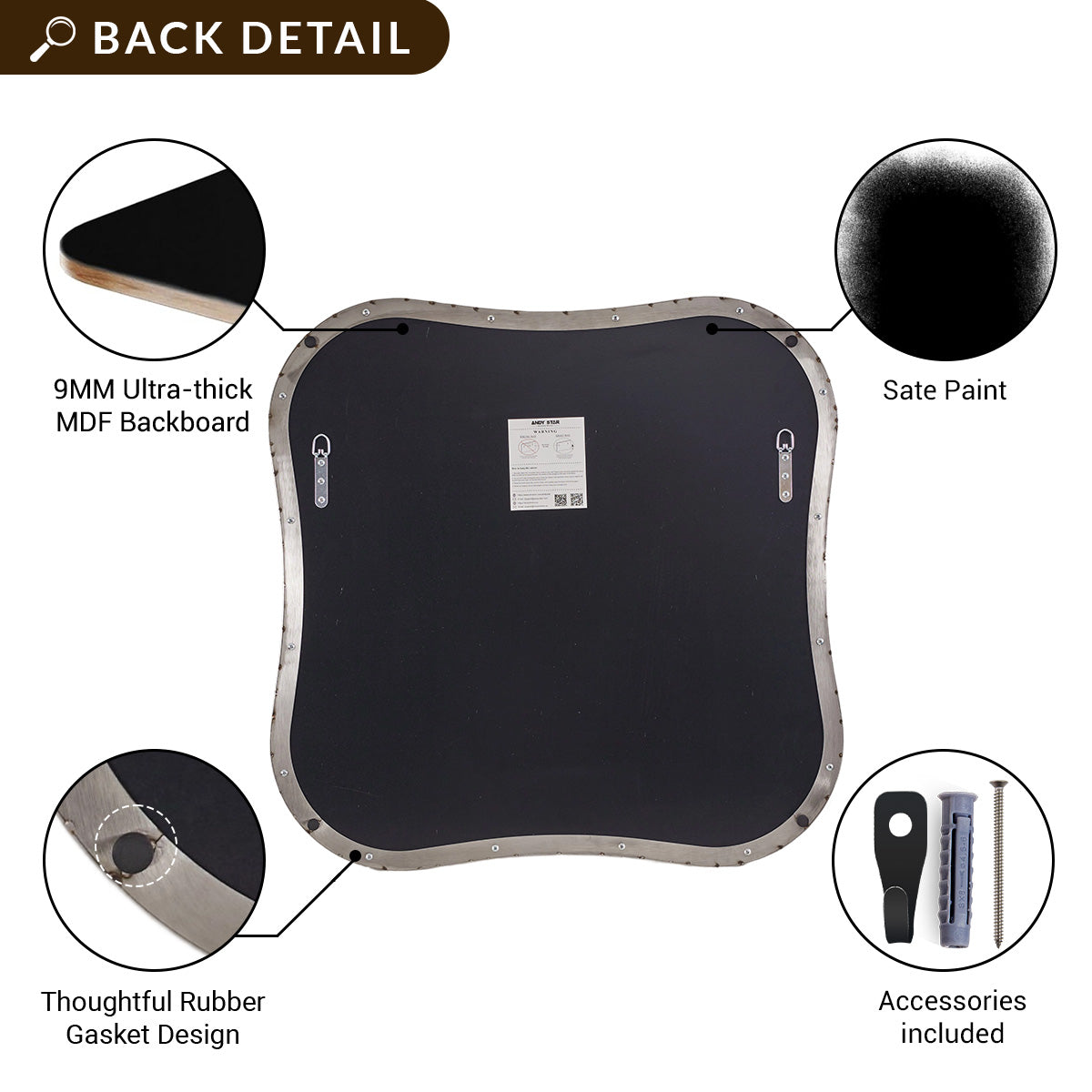 Contemporary Square Scalloped Bathroom Mirrors | 30Inch,Stainless Steel Framed