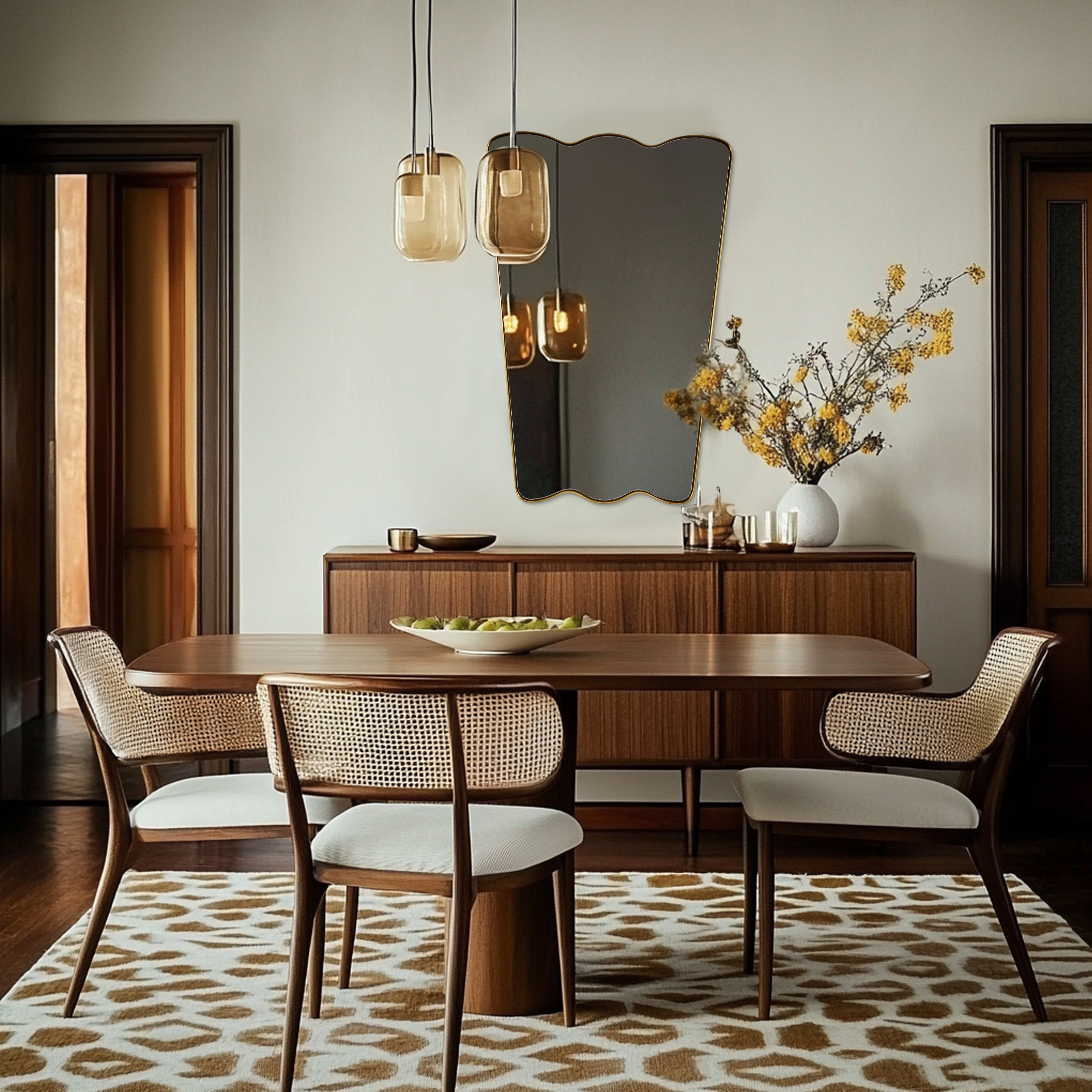 Contemporary Tapered Wavy Scalloped Bathroom Vanity Mirror | Stainless Steel Framed