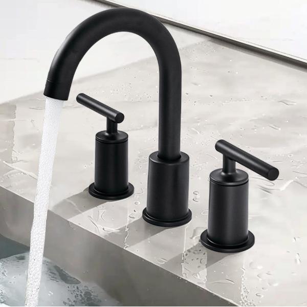 ANDY STAR Bathroom Faucet 3 Hole, 360 Degree Swivel Spout Bathroom Sink Faucet with 2 Level Handle of Hot&Cold Water Control