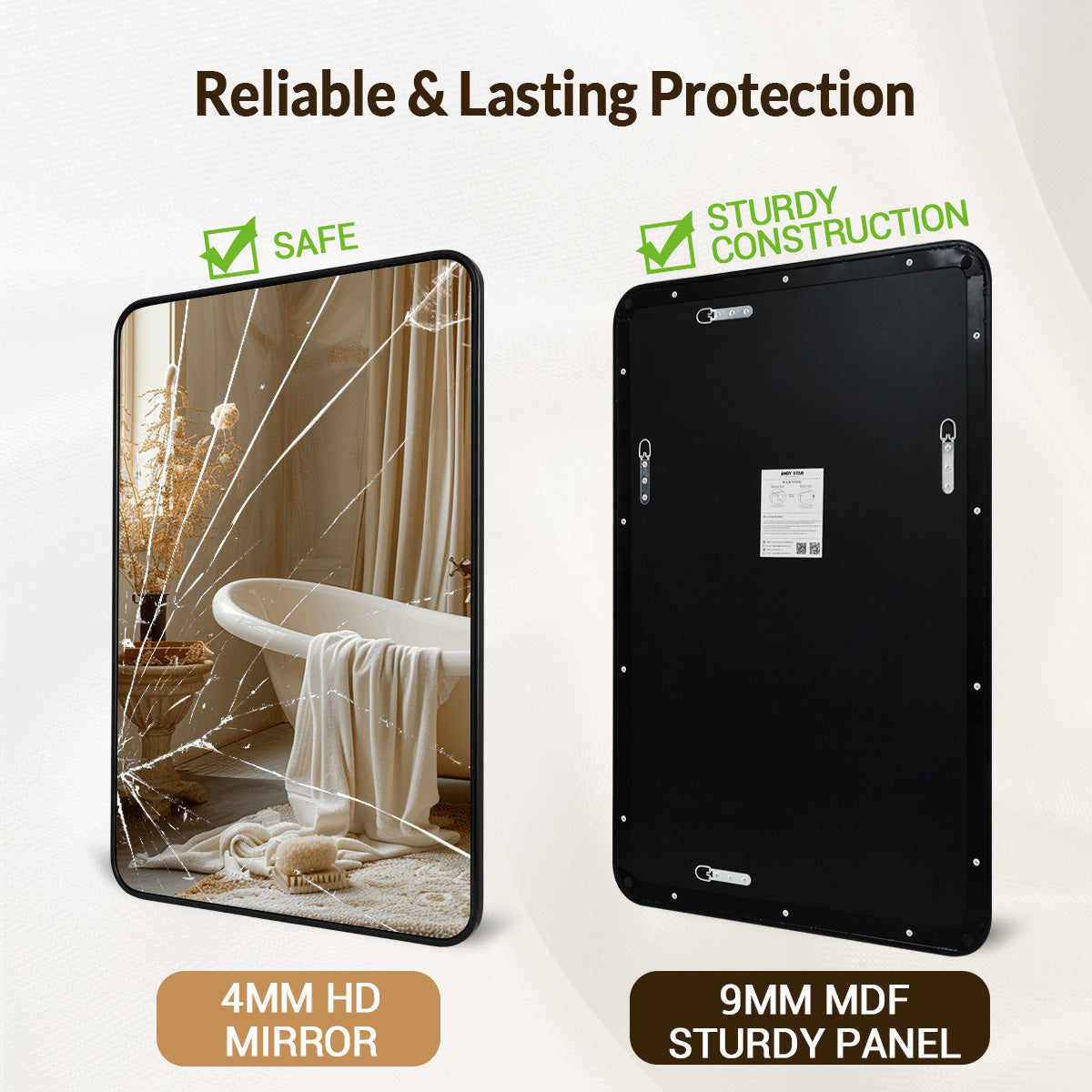 Contemporary Rounded Rectangular Bathroom Mirrors| Stainless Steel Thick Frame