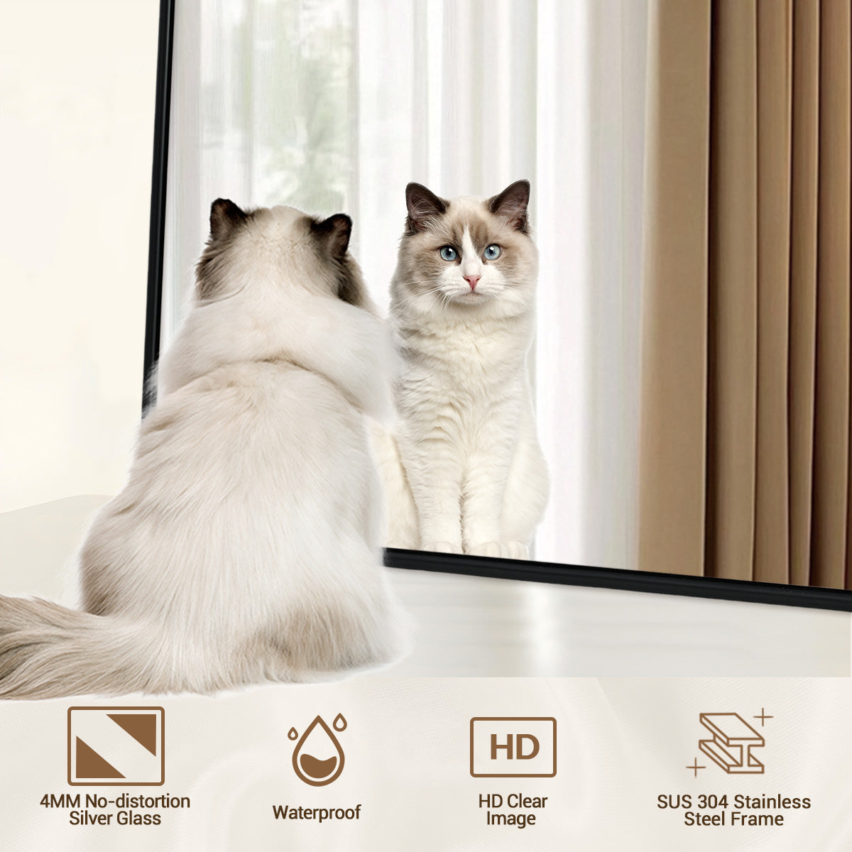 Contemporary Rounded Rectangular Bathroom Mirrors| Stainless Steel Thick Frame