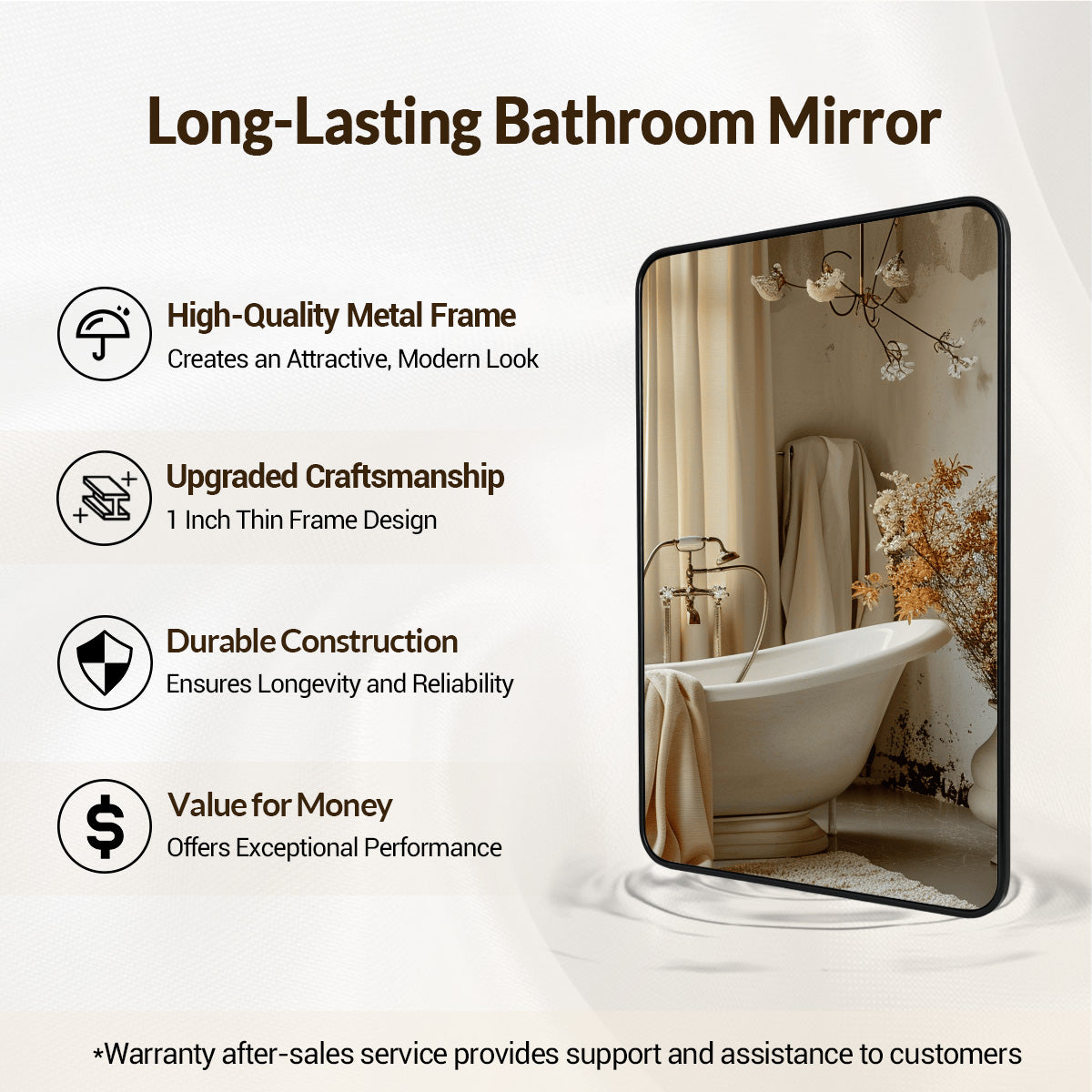 Contemporary Rounded Rectangular Bathroom Mirrors| Stainless Steel Thick Frame