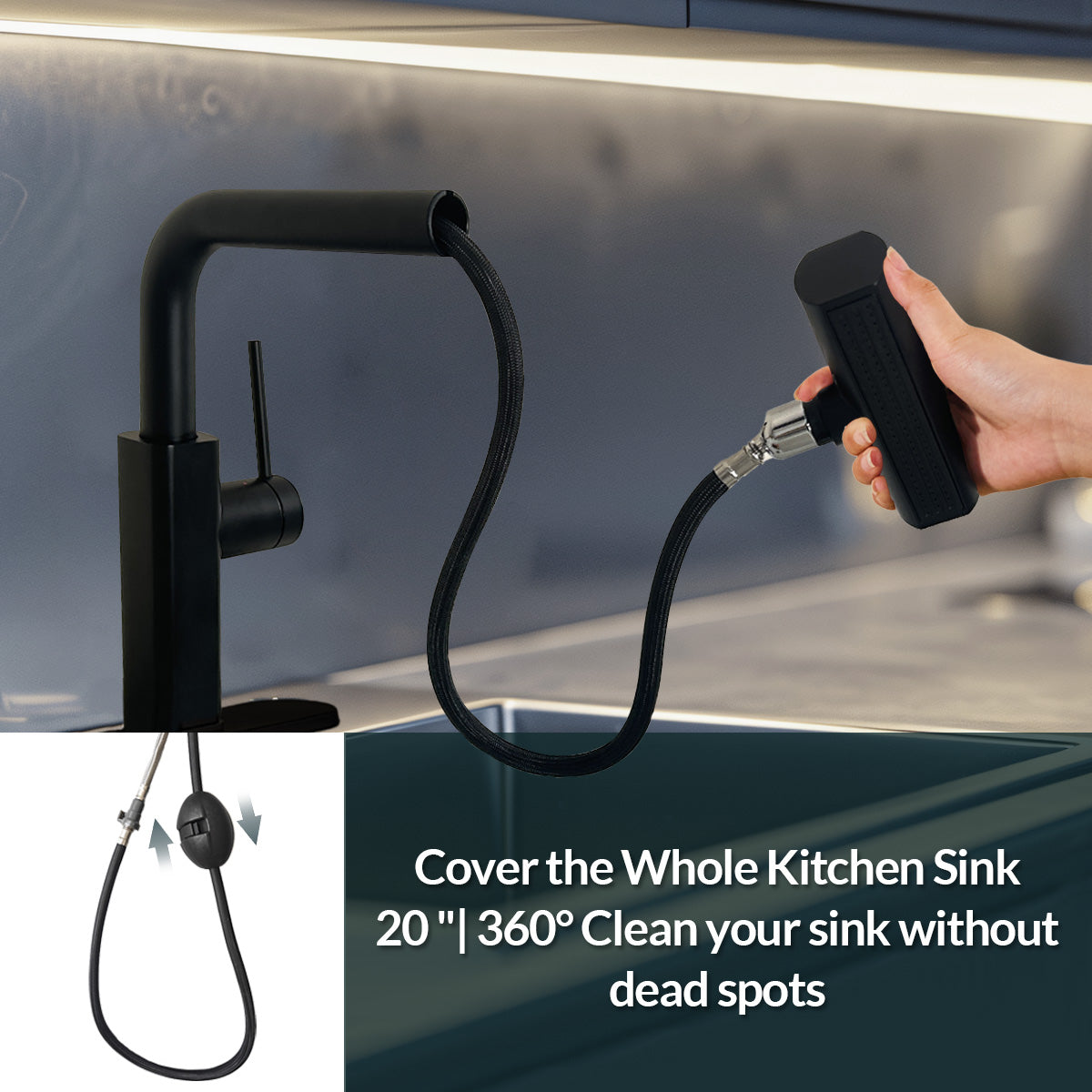 Modern Stainless Steel Single Hole Kitchen Faucet with Pull-Out Sprayer