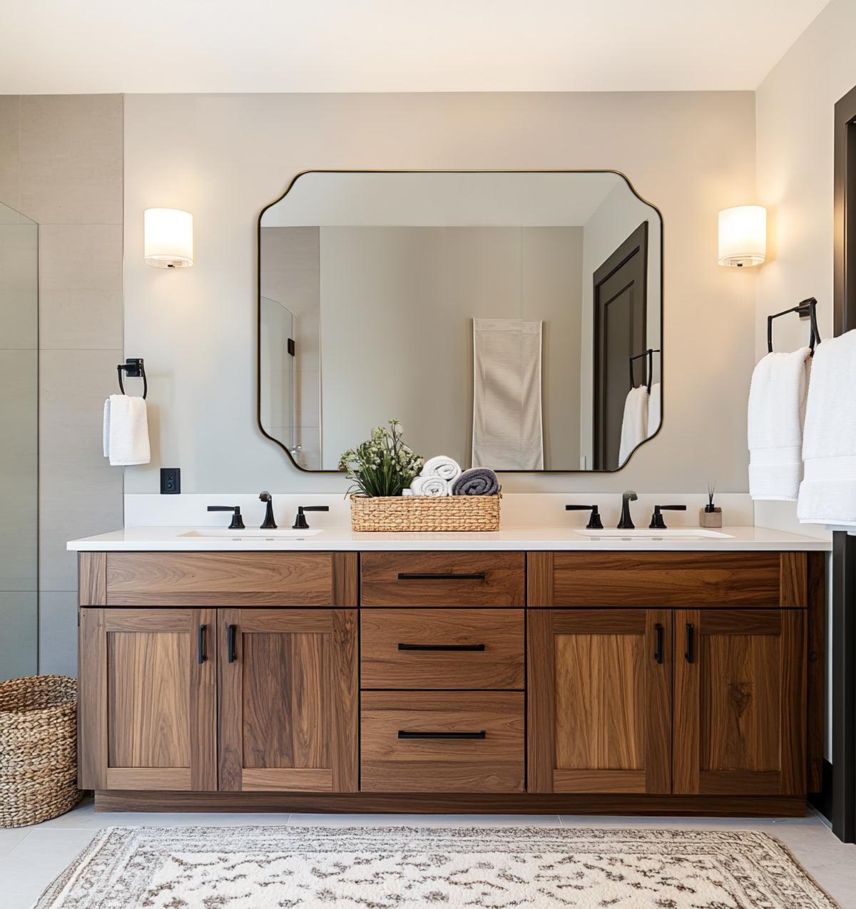 Open Box Like New:Notched Corner Irregular Scalloped Rectangle Mirrors | Stainless Steel Frame