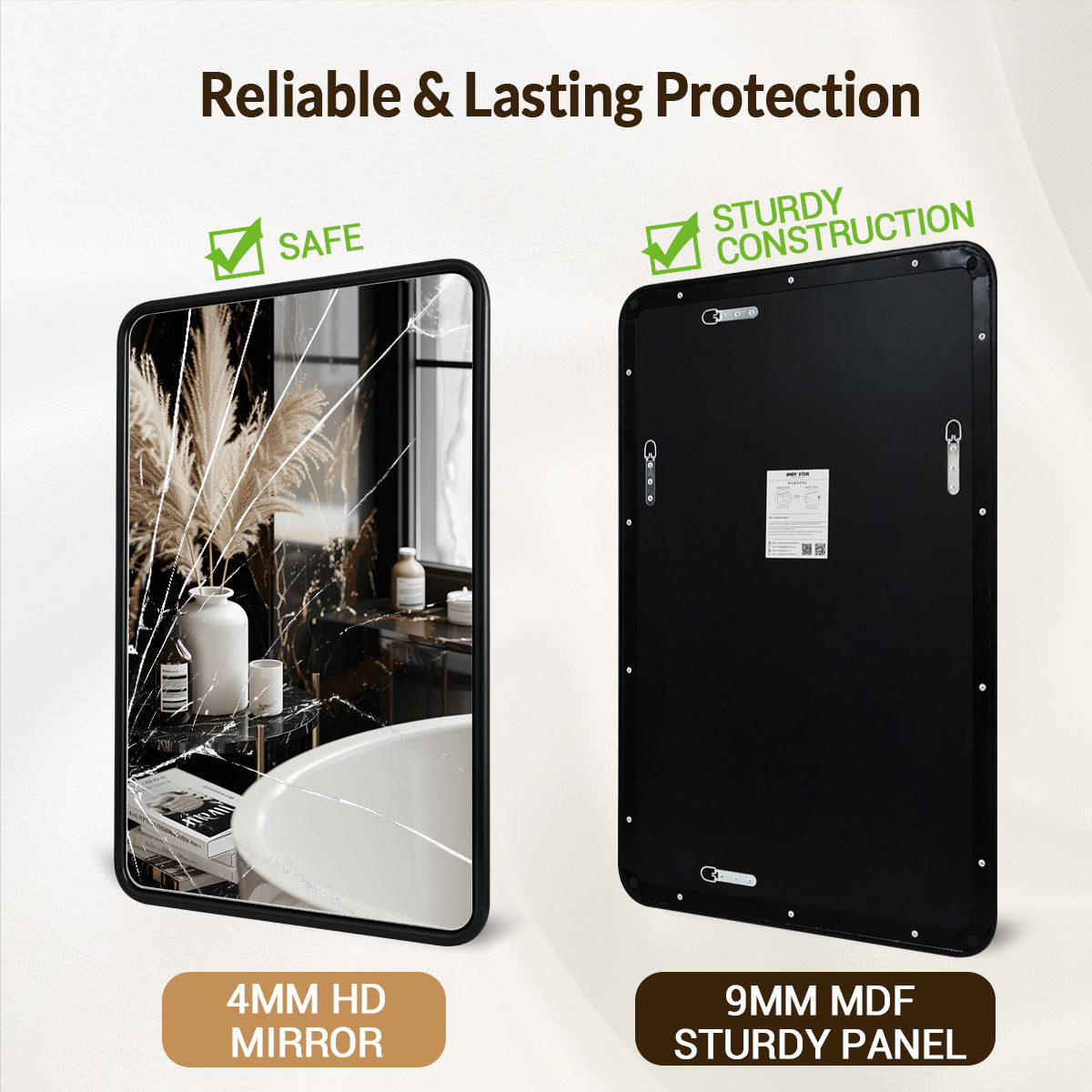 Contemporary Rectangle Bathroom Mirror |Rounded Stainless Steel Framed