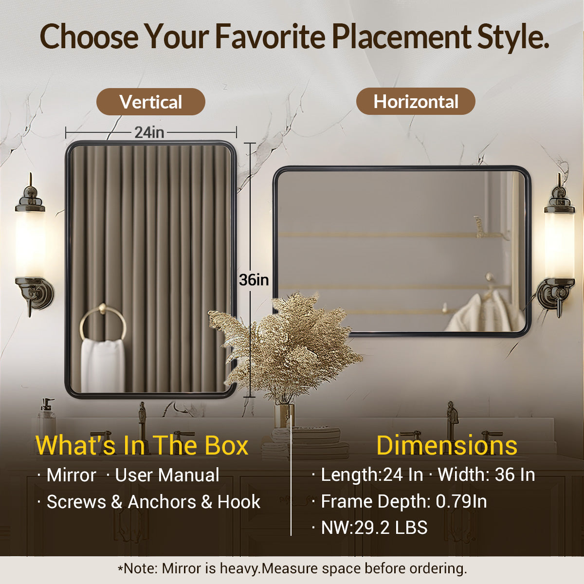 Contemporary Rectangle Bathroom Mirror |Rounded Stainless Steel Framed