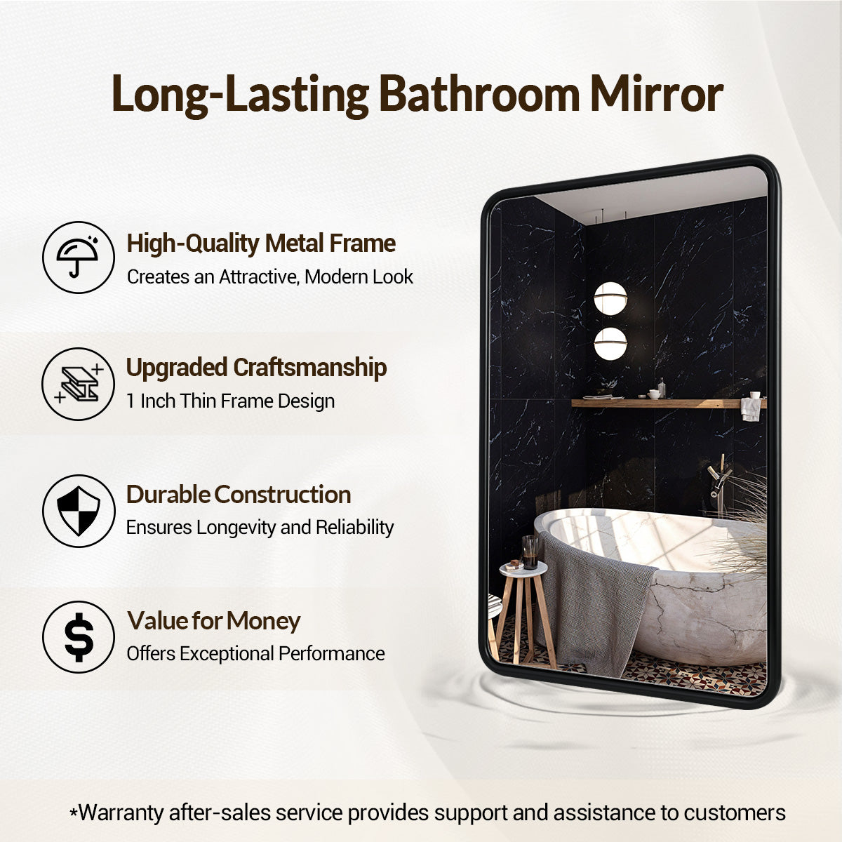 Contemporary Rectangle Bathroom Mirror |Rounded Stainless Steel Framed