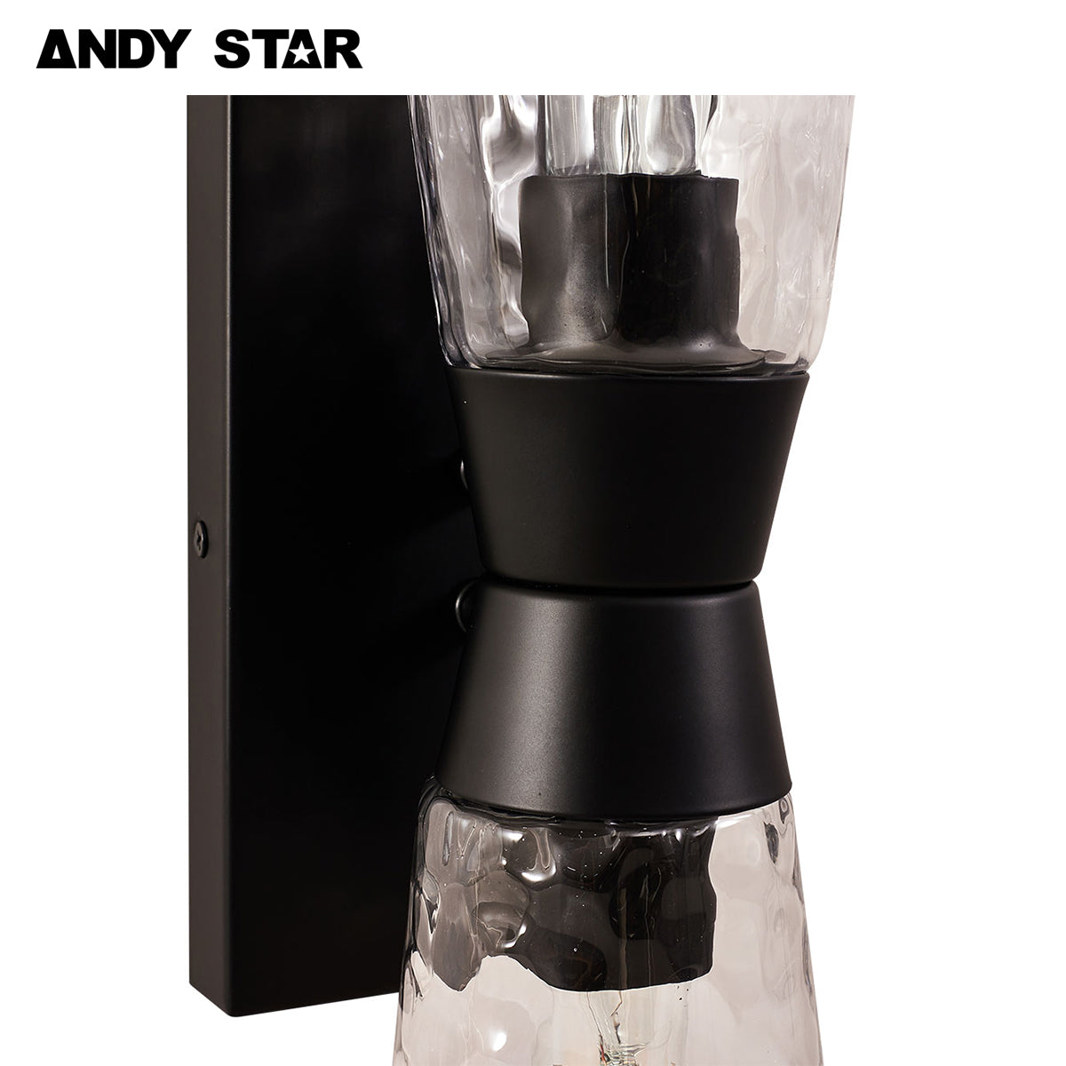 ANDY STAR Industrial 2-Light Tapered Light Fixtures with Hammered Glass Shade, Modern wall sconces for Bathroom, Living Room, vertical& Horizontal