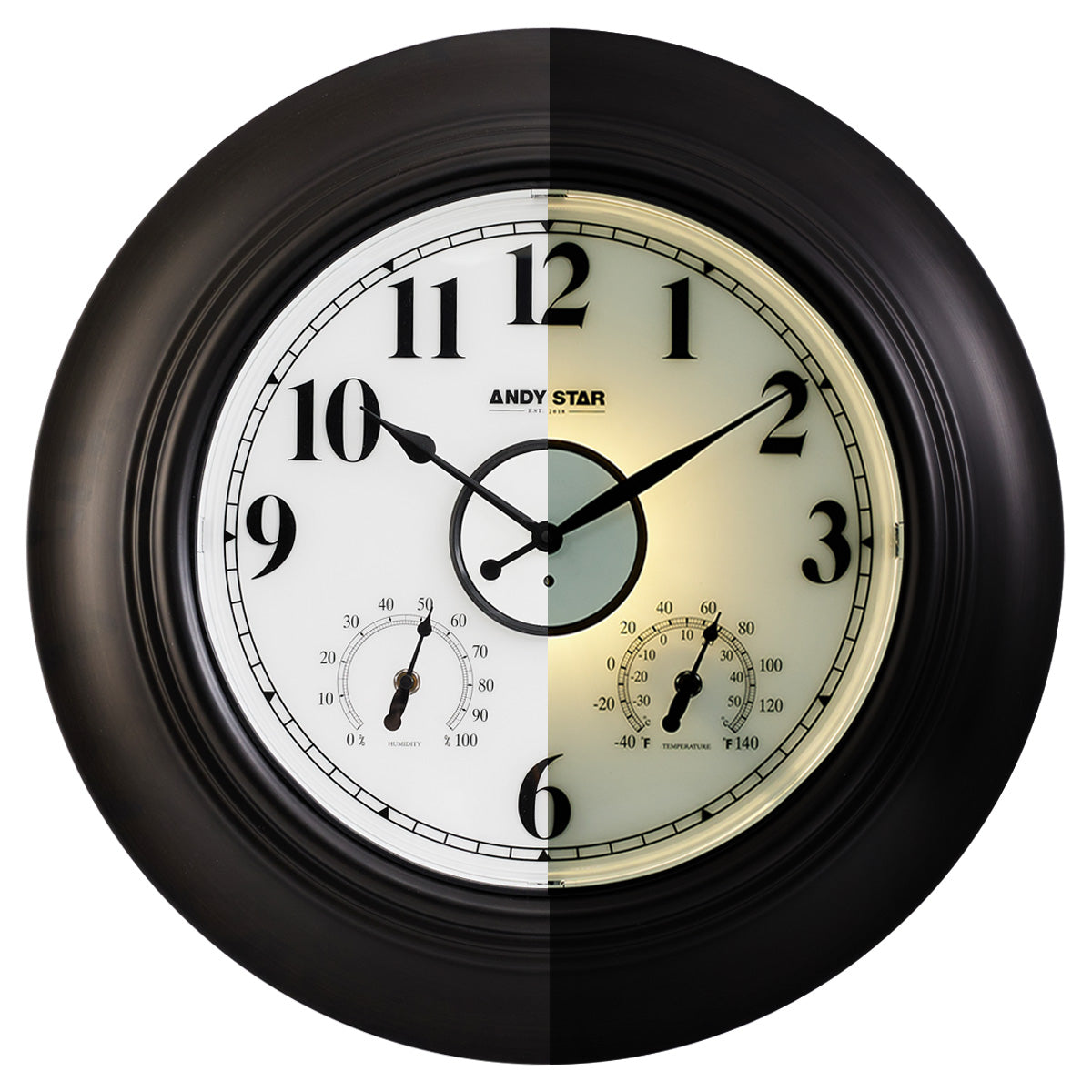 Contemporary Outdoor Clock with Thermometer Waterproof, 21 inch Black