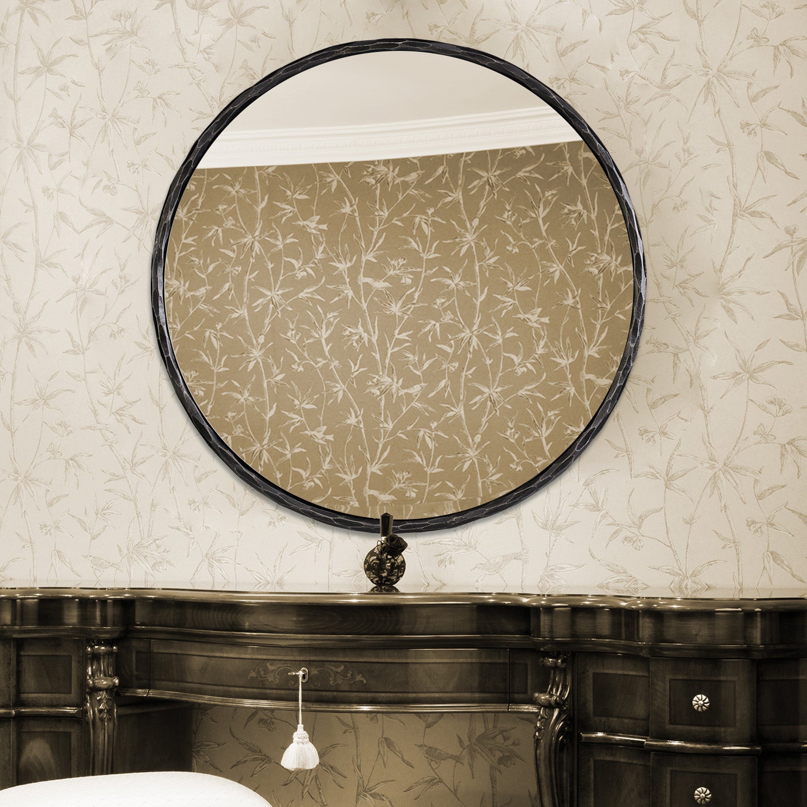 Antique Hand Hammer Forged Iron Mirror Circle Wrought Iron Mirror Round Wall Mirror