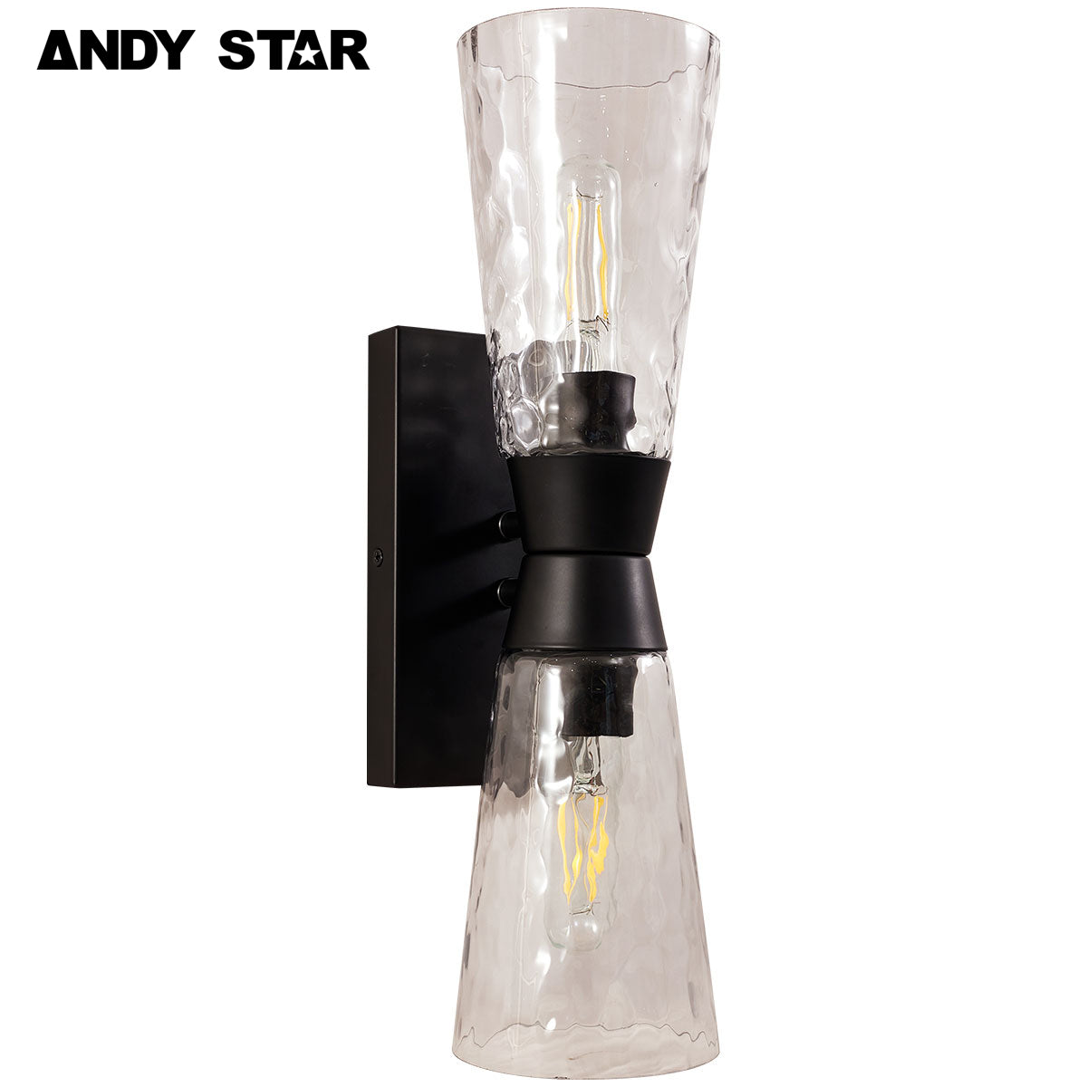 ANDY STAR Industrial 2-Light Tapered Light Fixtures with Hammered Glass Shade, Modern wall sconces for Bathroom, Living Room, vertical& Horizontal