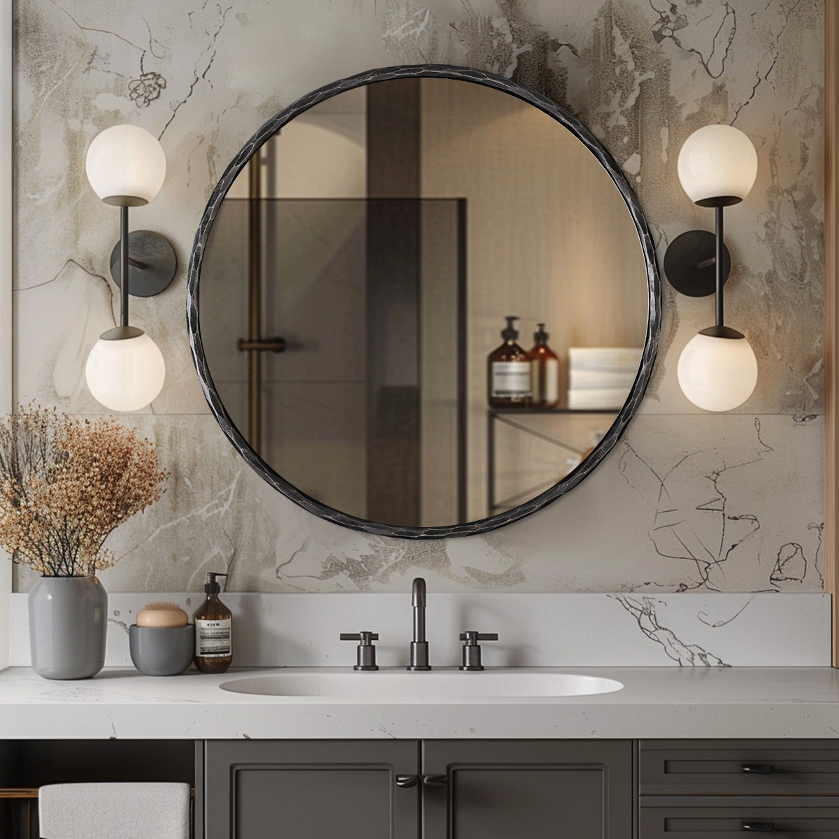 Antique Hand Hammer Forged Iron Mirror Circle Wrought Iron Mirror Round Wall Mirror