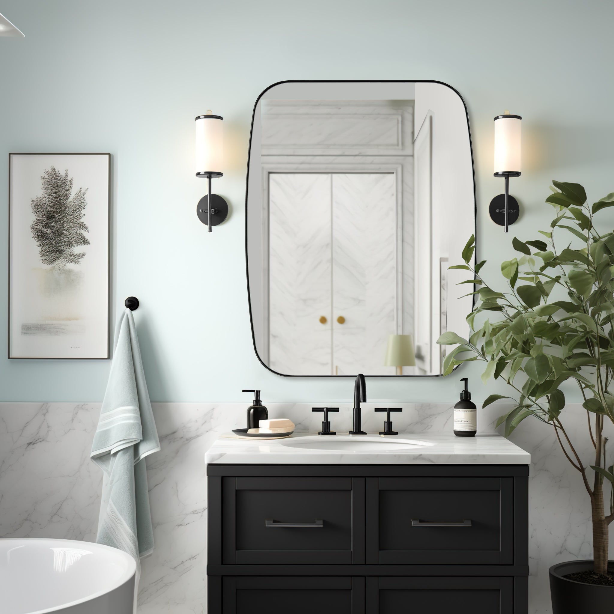 Open Box Like New:Modern Oblong Bathroom Mirror Long Oval Mirror