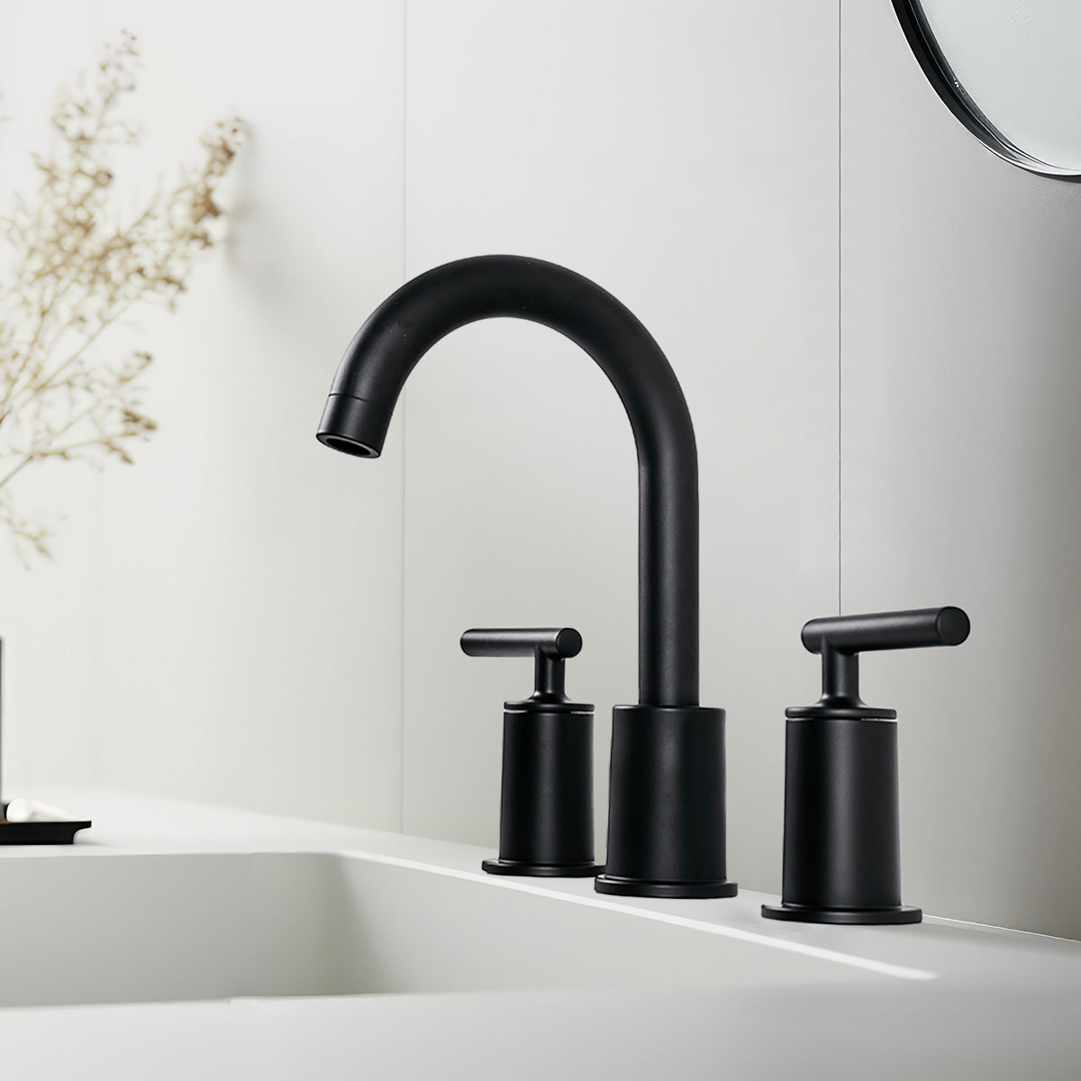 ANDY STAR Bathroom Faucet 3 Hole, 360 Degree Swivel Spout Bathroom Sink Faucet with 2 Level Handle of Hot&Cold Water Control