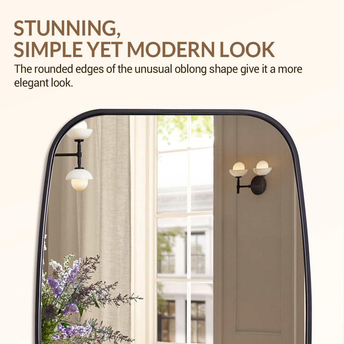 Contemporary Long Oval Oblong Bathroom Mirror | Stainless Steel Frame