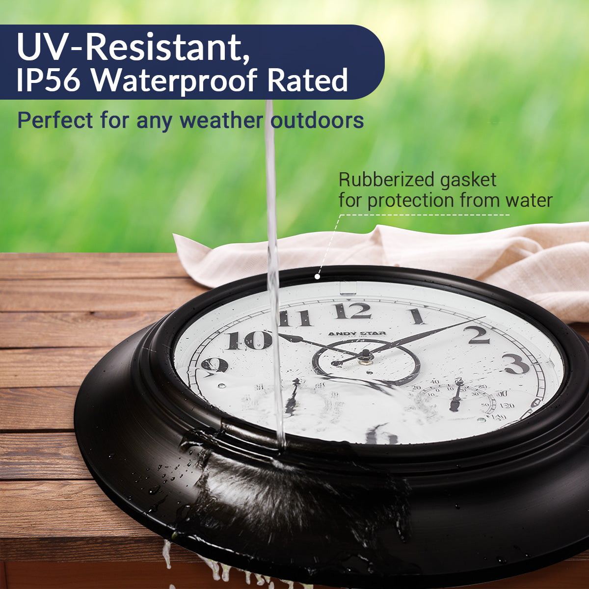 Contemporary Large Outdoor Wall Clock with Thermometer Weatherproof Illuminated ,21 Inch