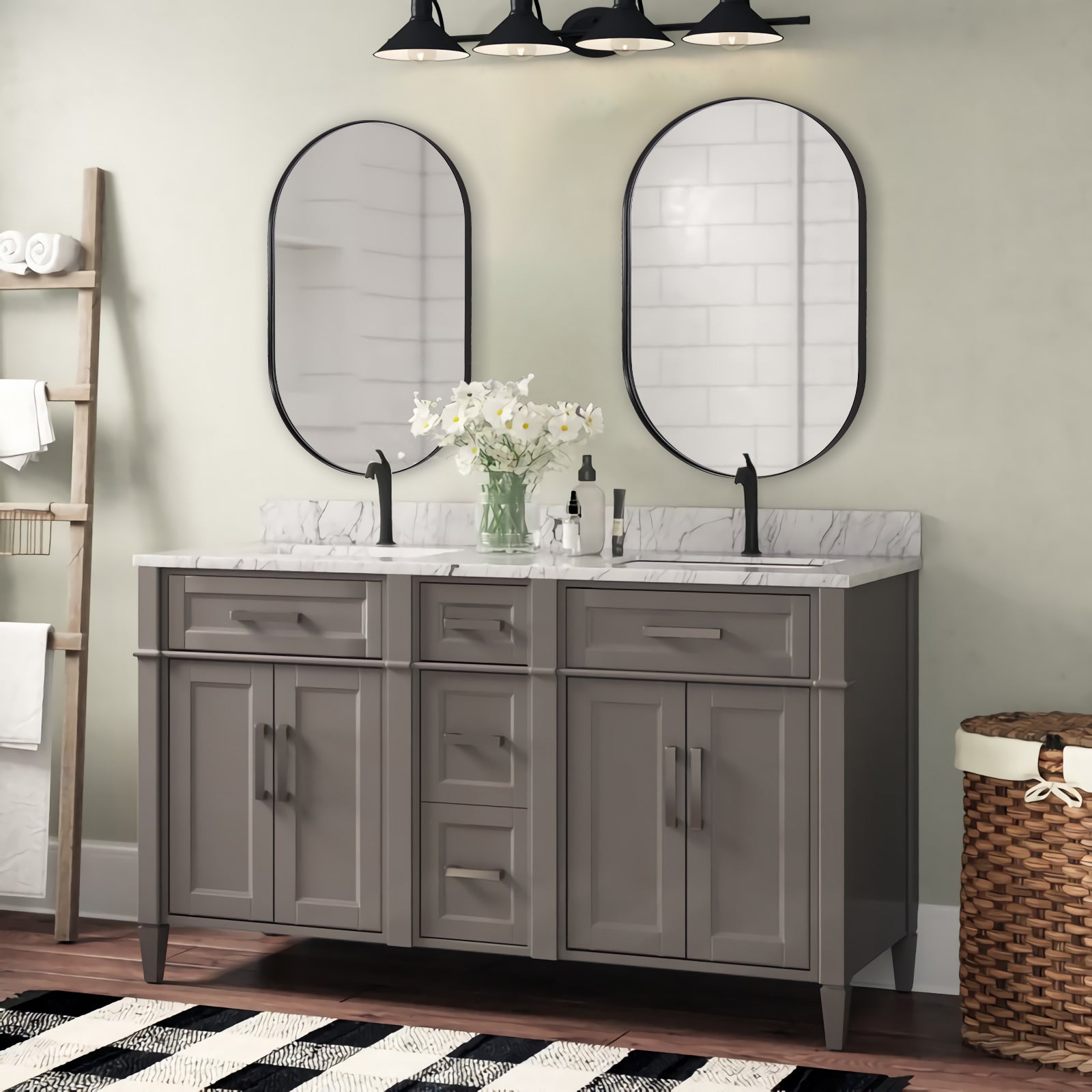 Modern Long Oval Mirror Pill Shaped Capsule Wall Mirrors | Stainless Steel Frame