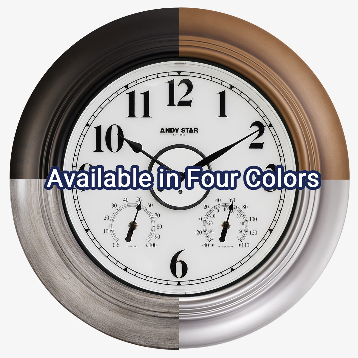 21 inch Black Contemporary Outdoor Clock with Thermometer Waterproof