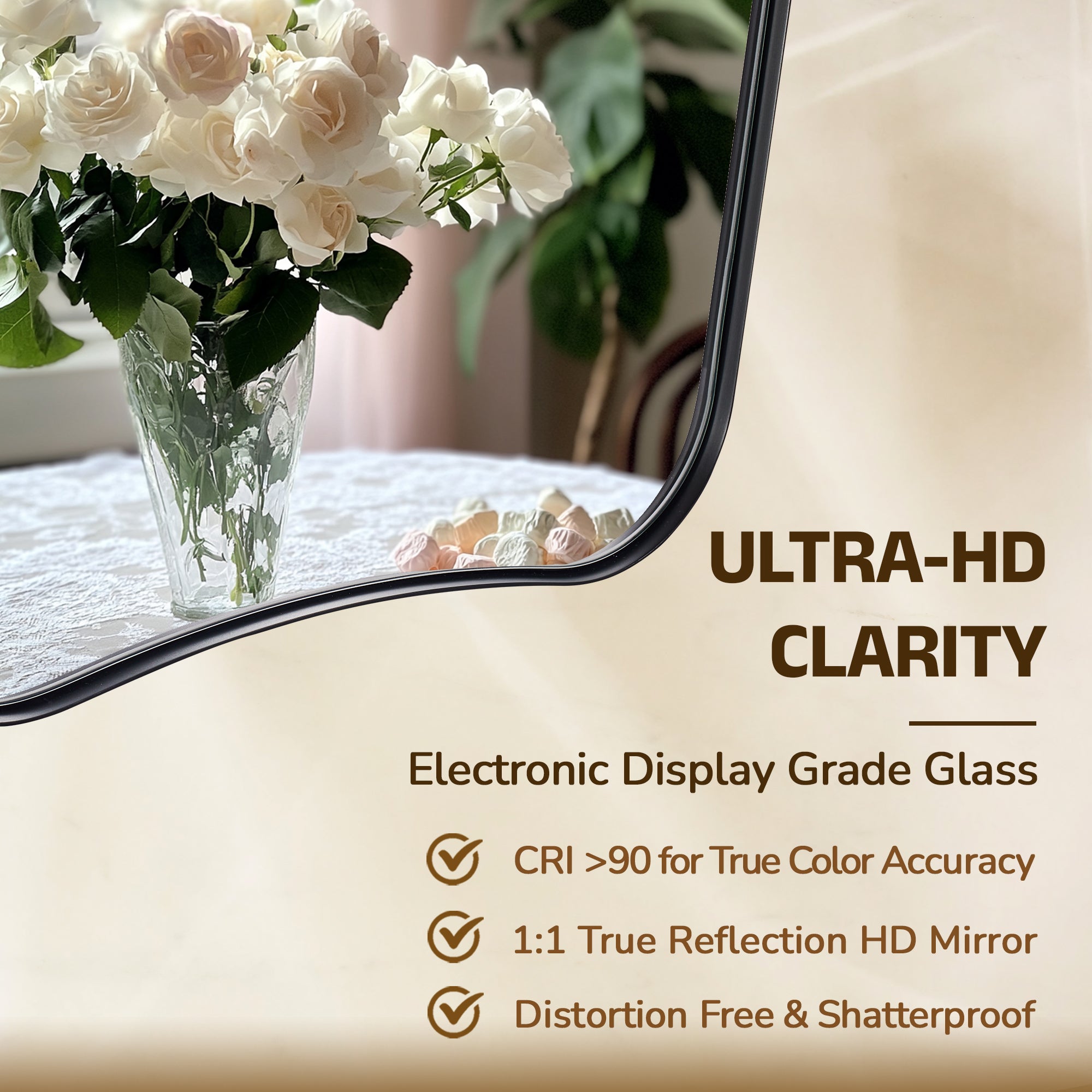 Contemporary Concave Scalloped Irregular Wall Mirror for Bathroom |Stainless Steel Frame