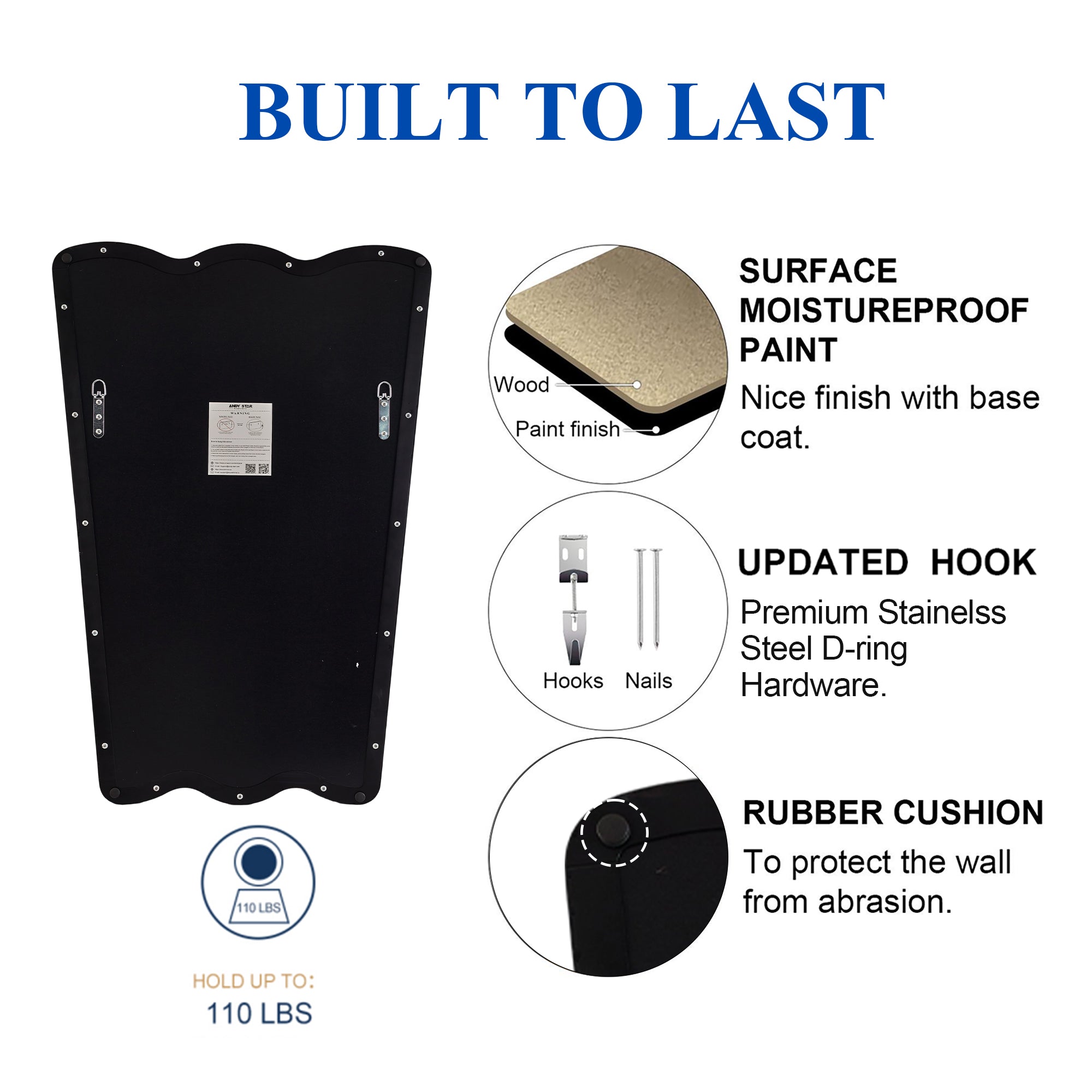 Contemporary Tapered Wavy Scalloped Bathroom Vanity Mirror | Stainless Steel Framed