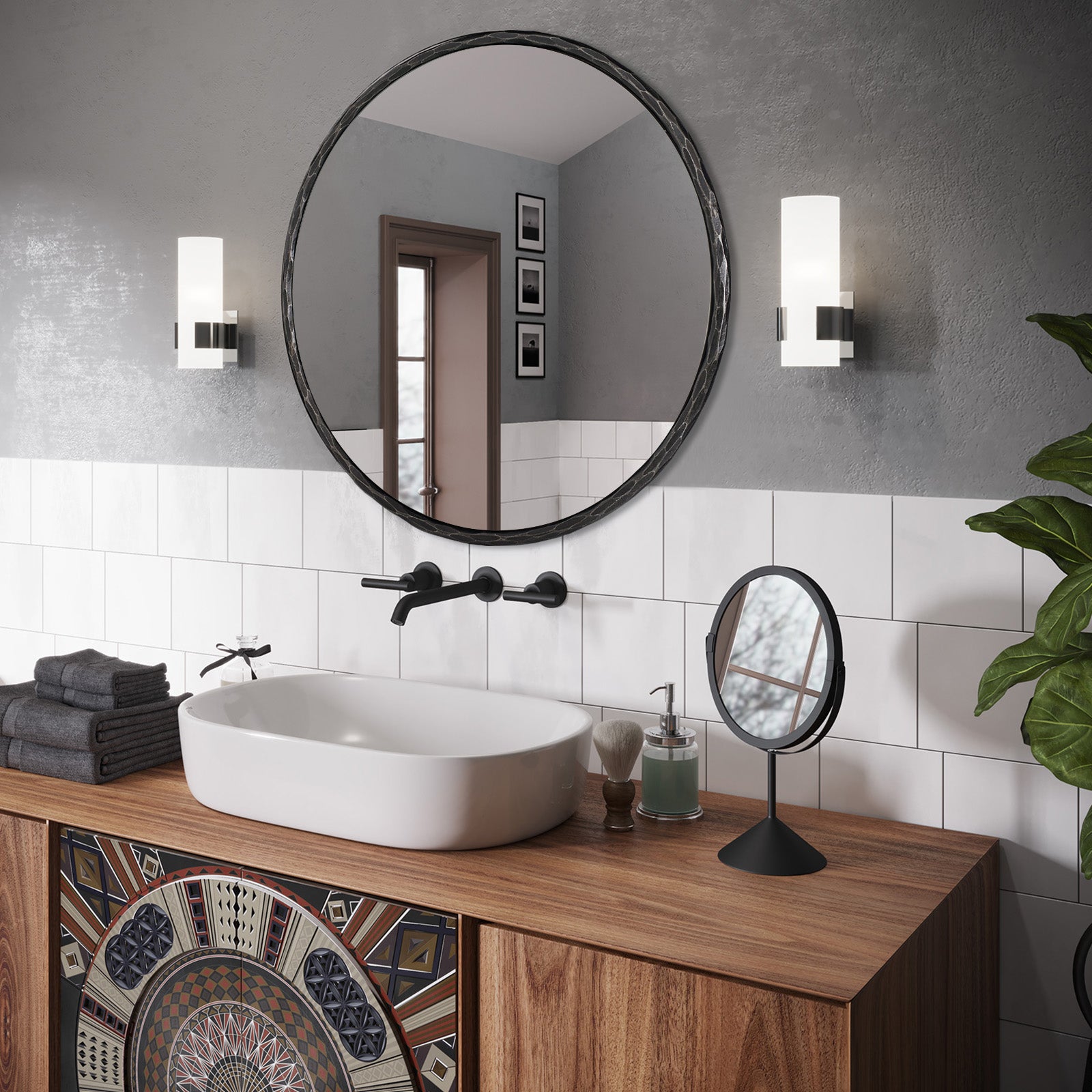 Antique Hand Hammer Forged Iron Mirror Circle Wrought Iron Mirror Round Wall Mirror