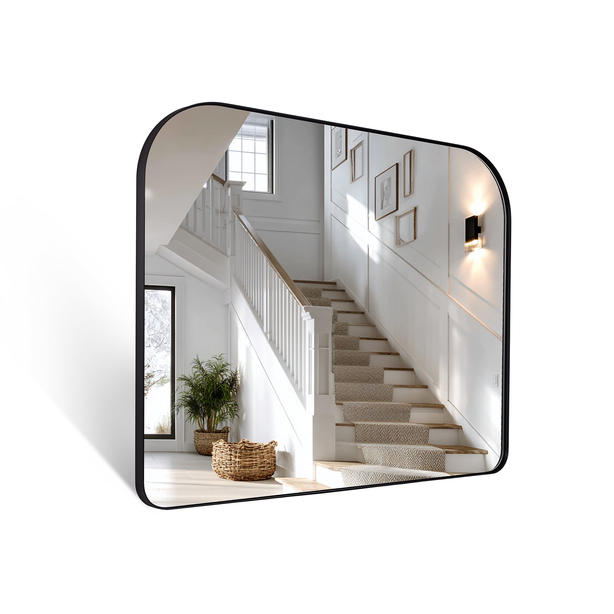 Modern Mantel Wide Arch Rectangle Bathroom Vanity Mirror | Stainless Steel Frame