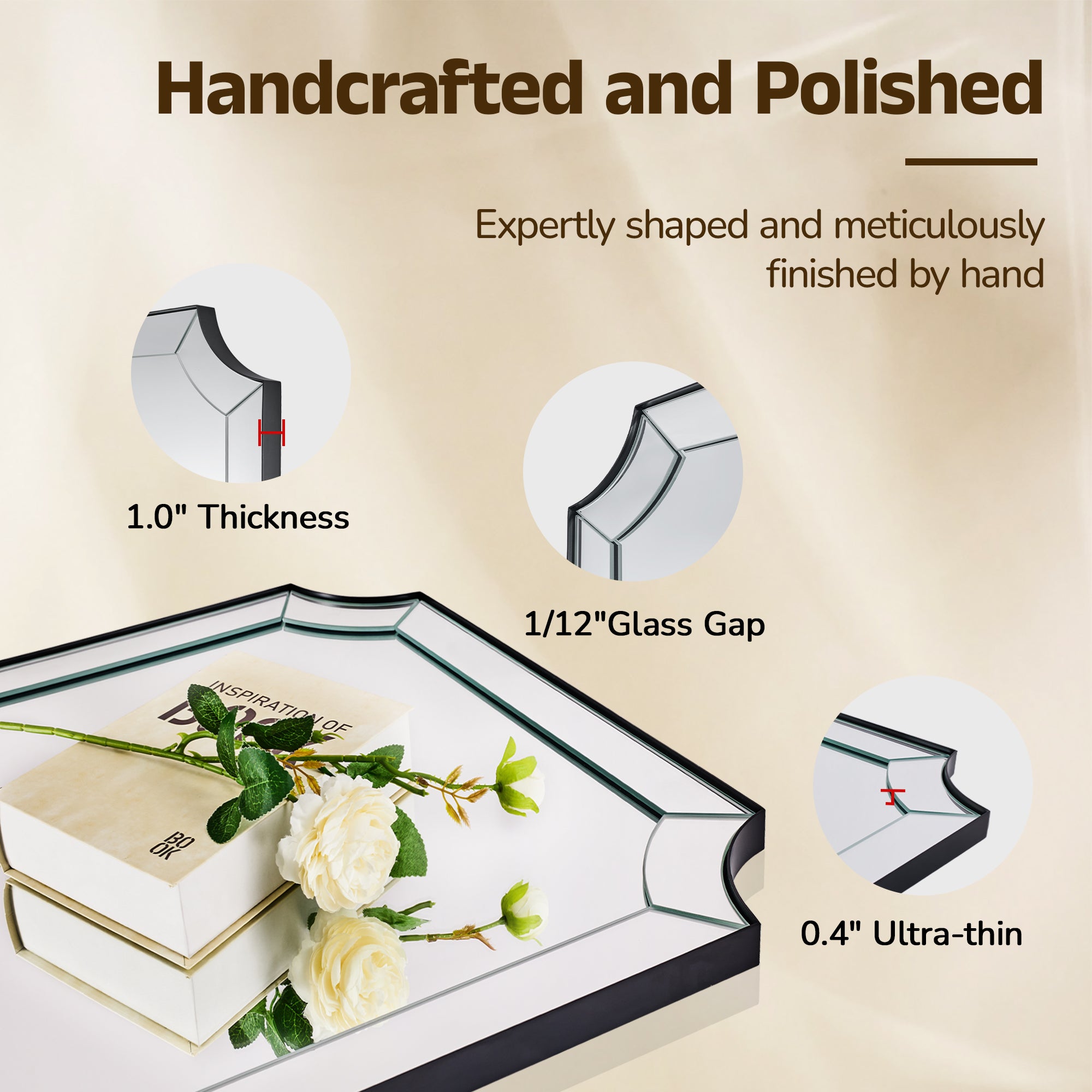 Minuette Glass Tiles Edge Scalloped Bathroom Vanity Mirrors | Stainless Steel Frame