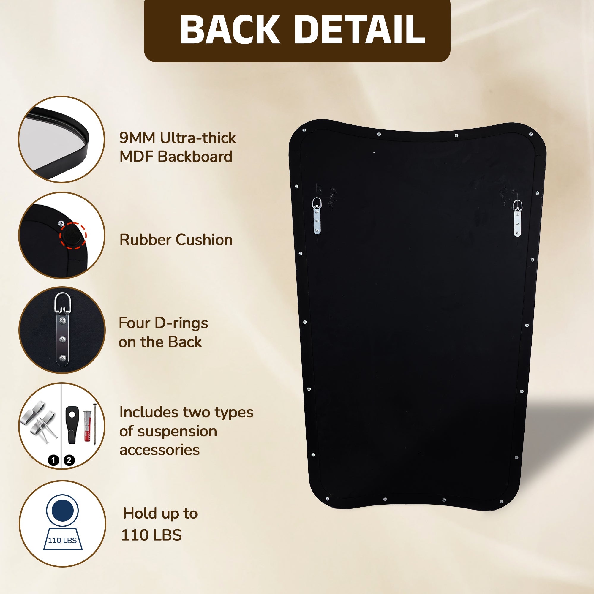 Contemporary Concave Scalloped Irregular Wall Mirror for Bathroom |Stainless Steel Frame